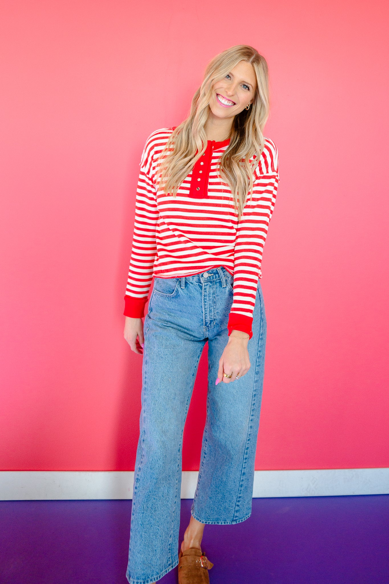 Annalise Striped Henley Pullover