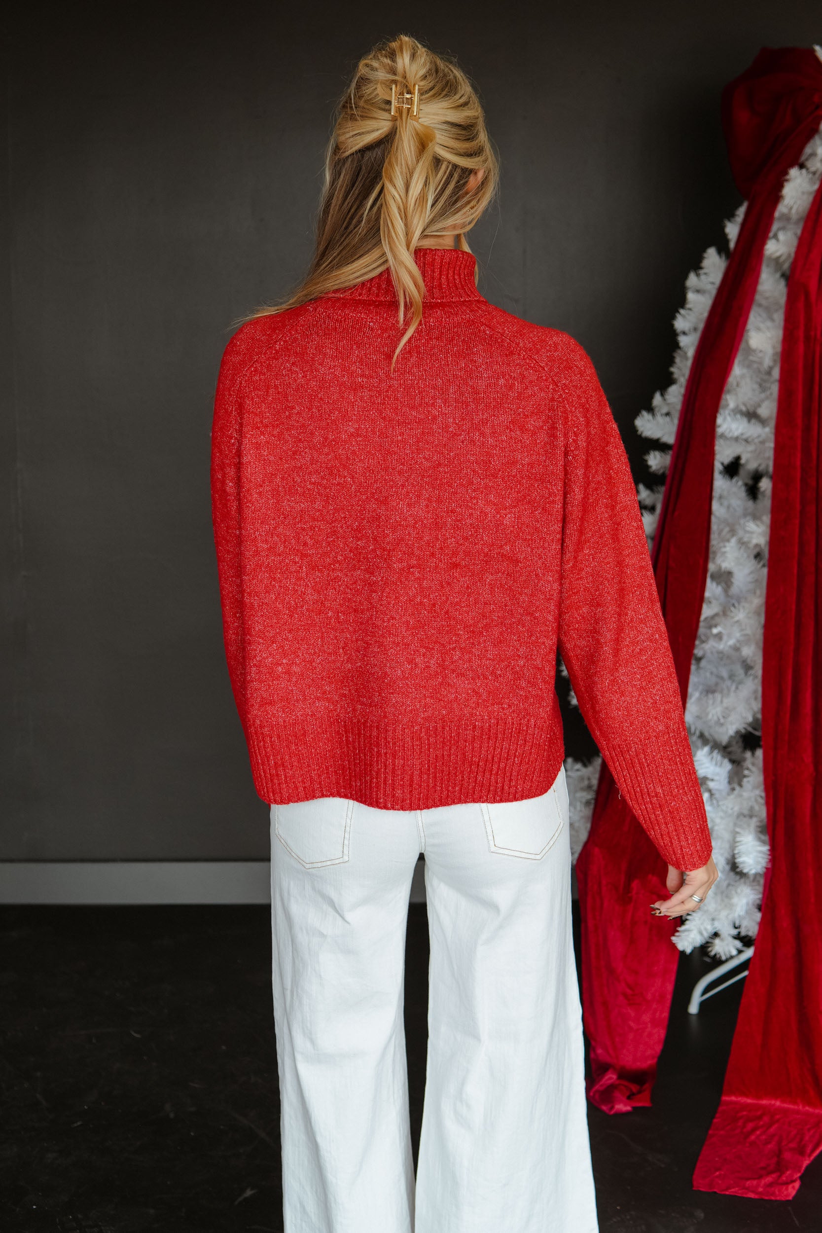 Peppermint Parade Turtleneck Sweater - Muted Warm Red