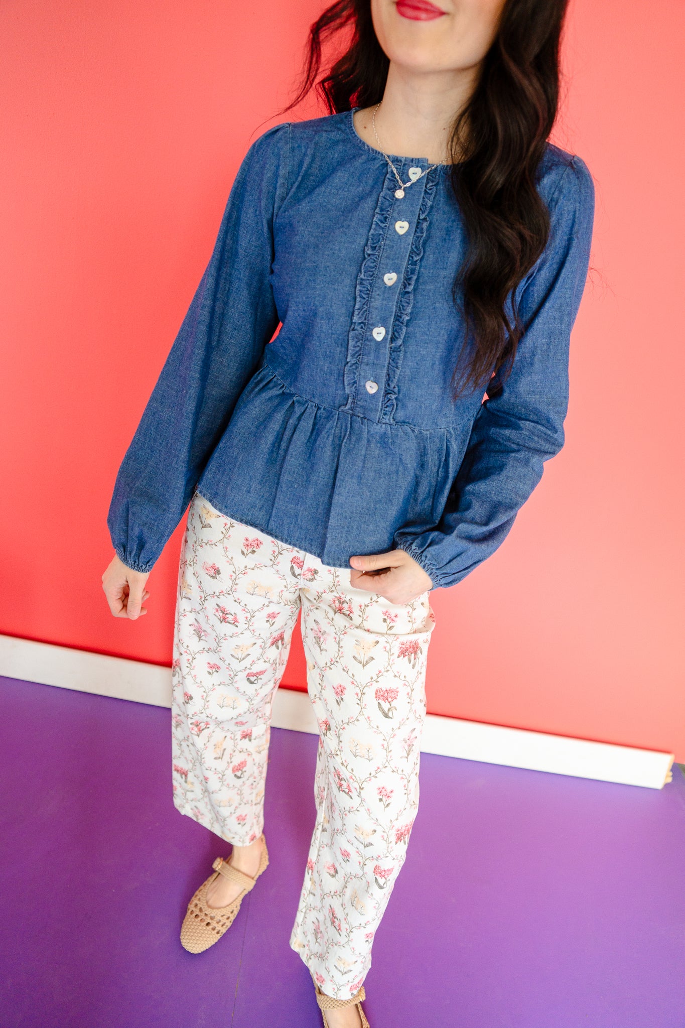 Darcy Denim Babydoll Top - Mid Wash