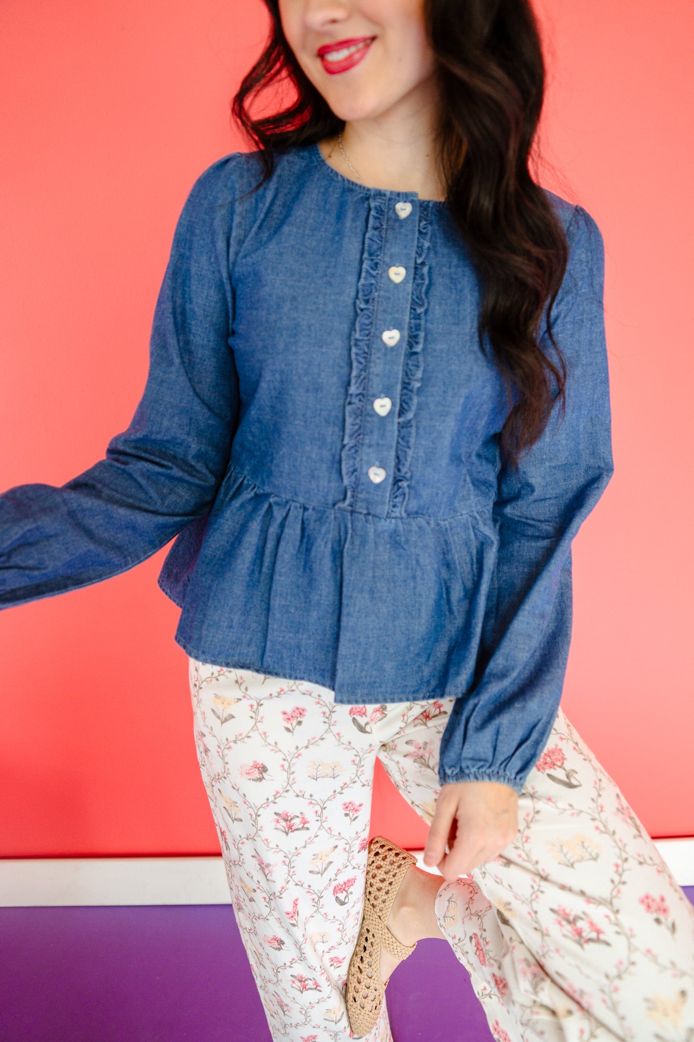 Darcy Denim Babydoll Top - Mid Wash