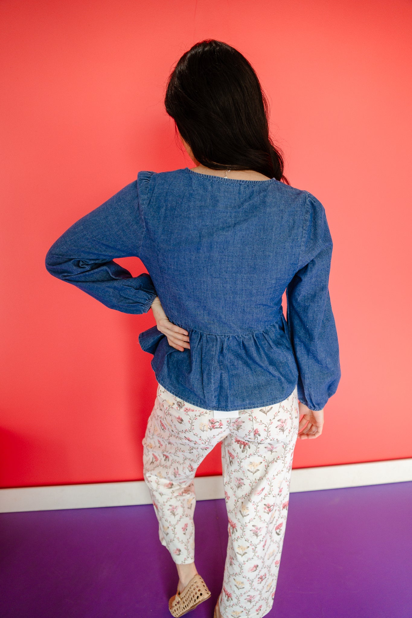 Darcy Denim Babydoll Top - Mid Wash