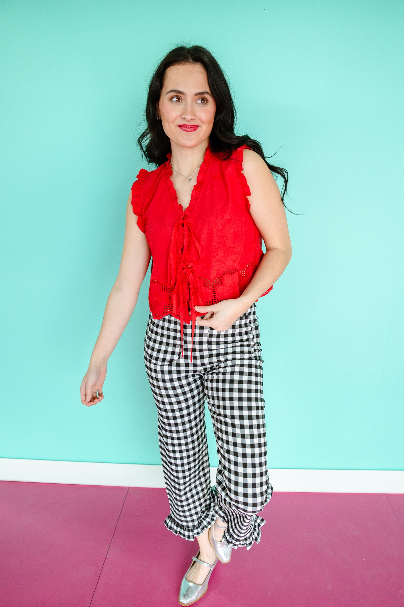 Edith Ruffle Front Tie Babydoll Top