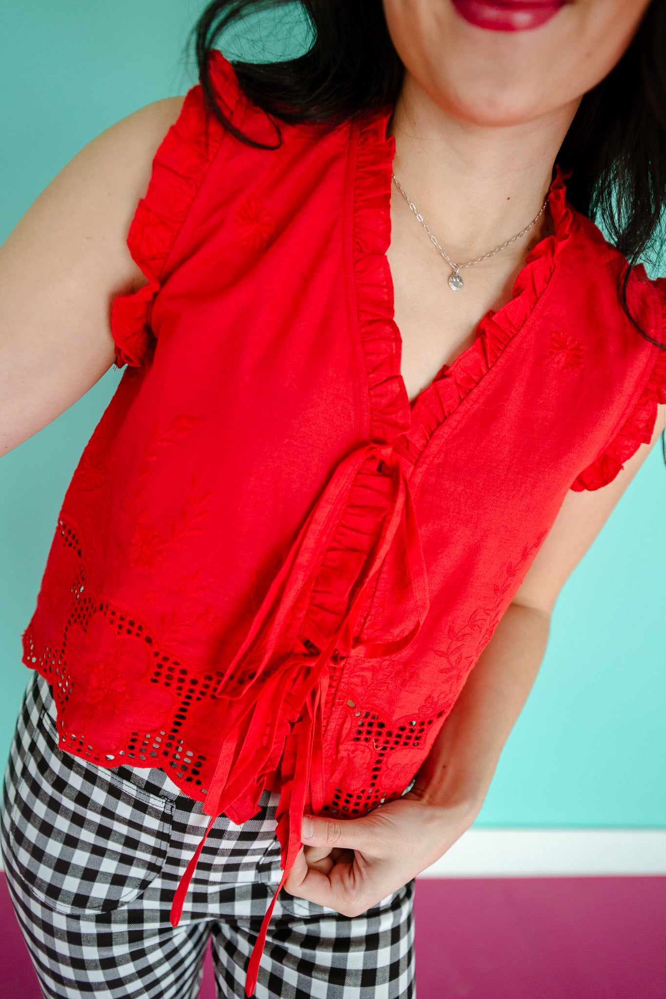 Edith Ruffle Front Tie Babydoll Top