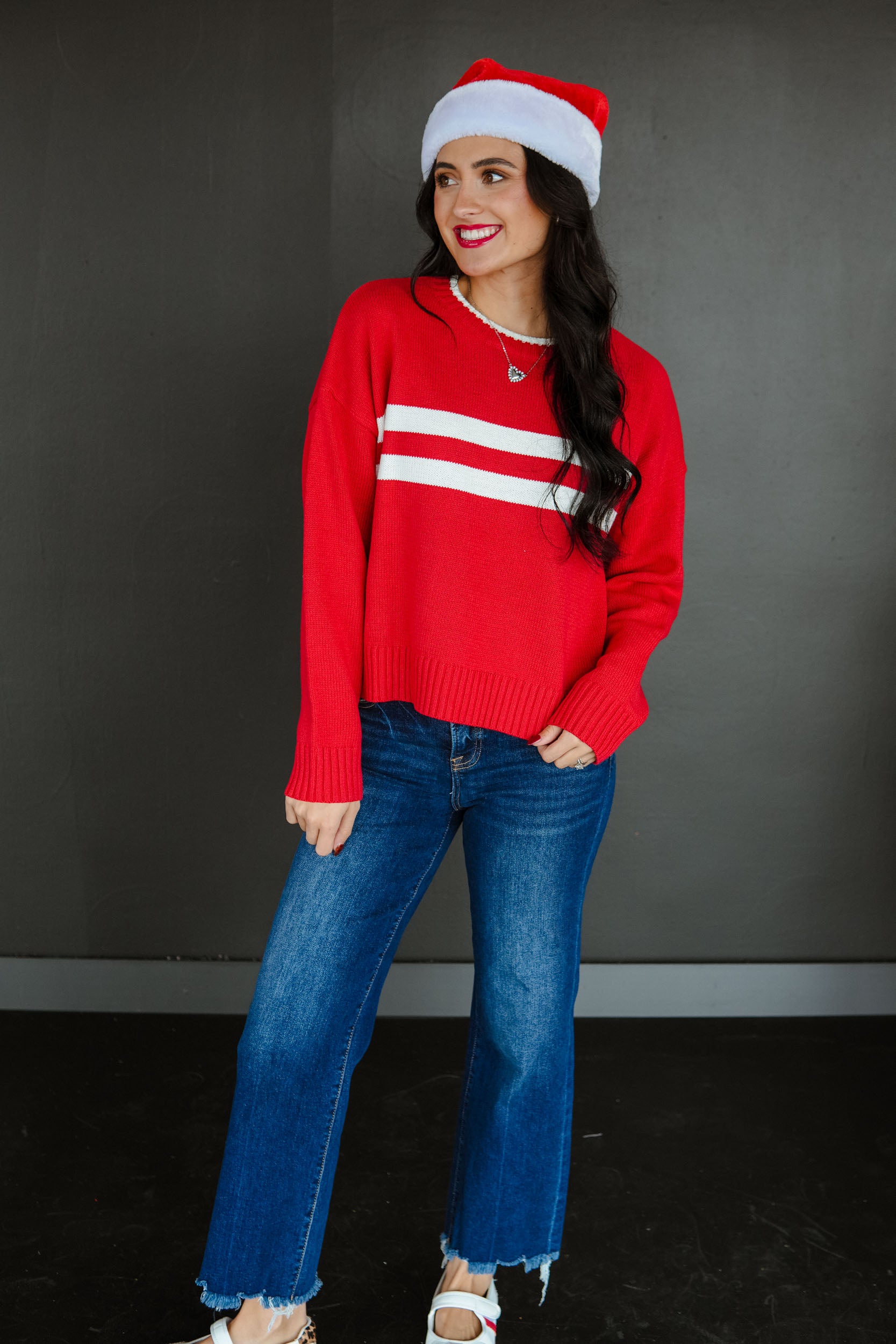 Spirit Squad Striped Sweater - Cool Red