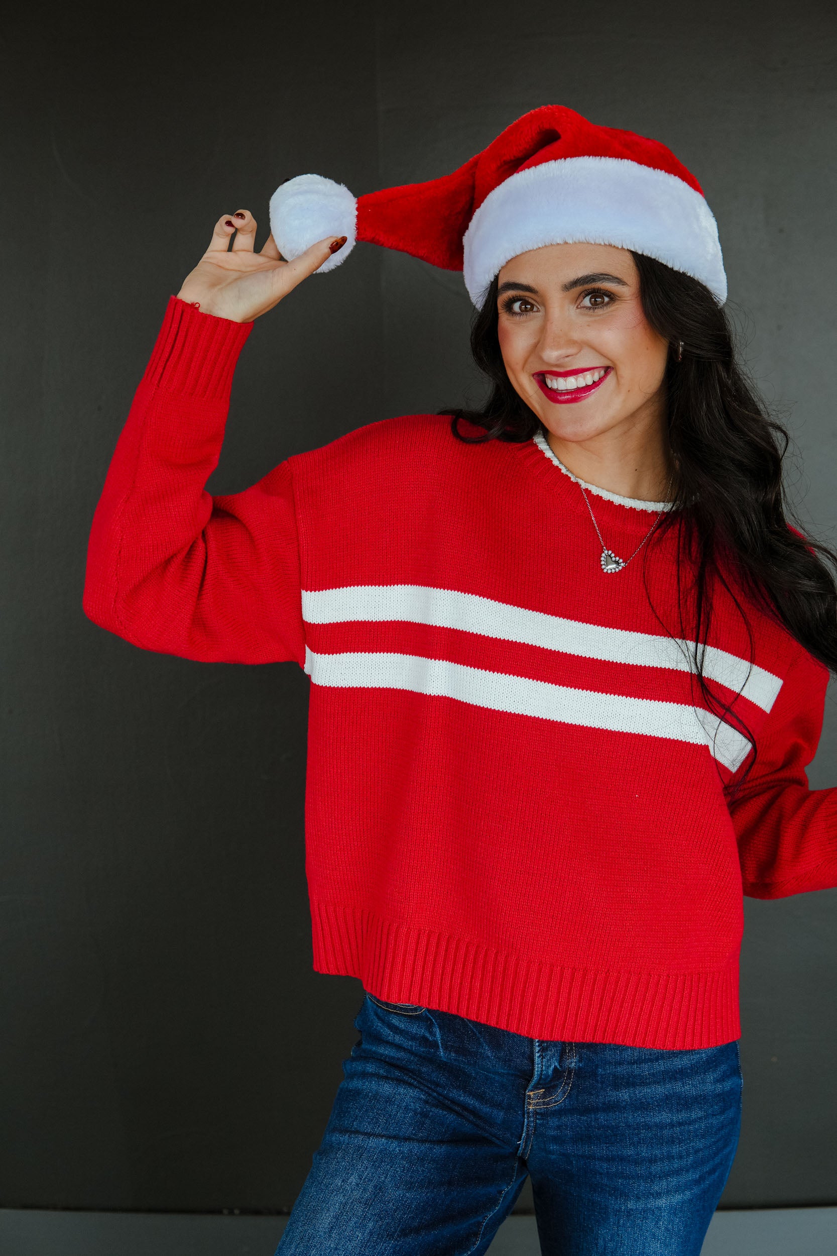 Spirit Squad Striped Sweater - Cool Red