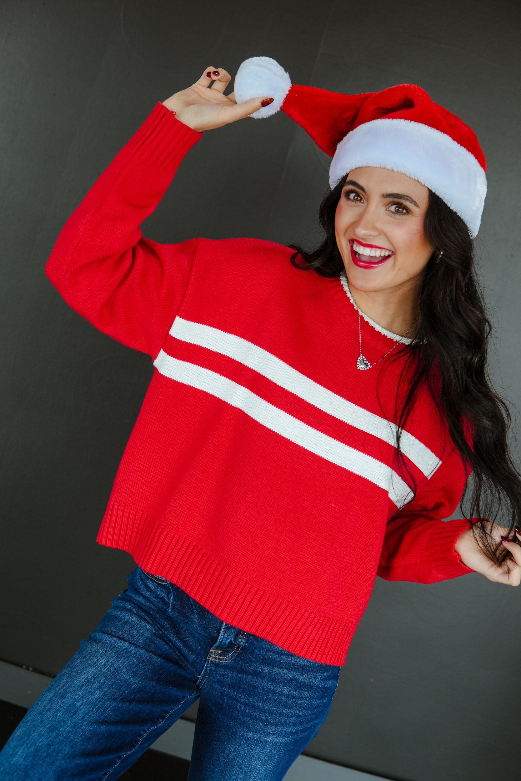 Spirit Squad Striped Sweater - Cool Red