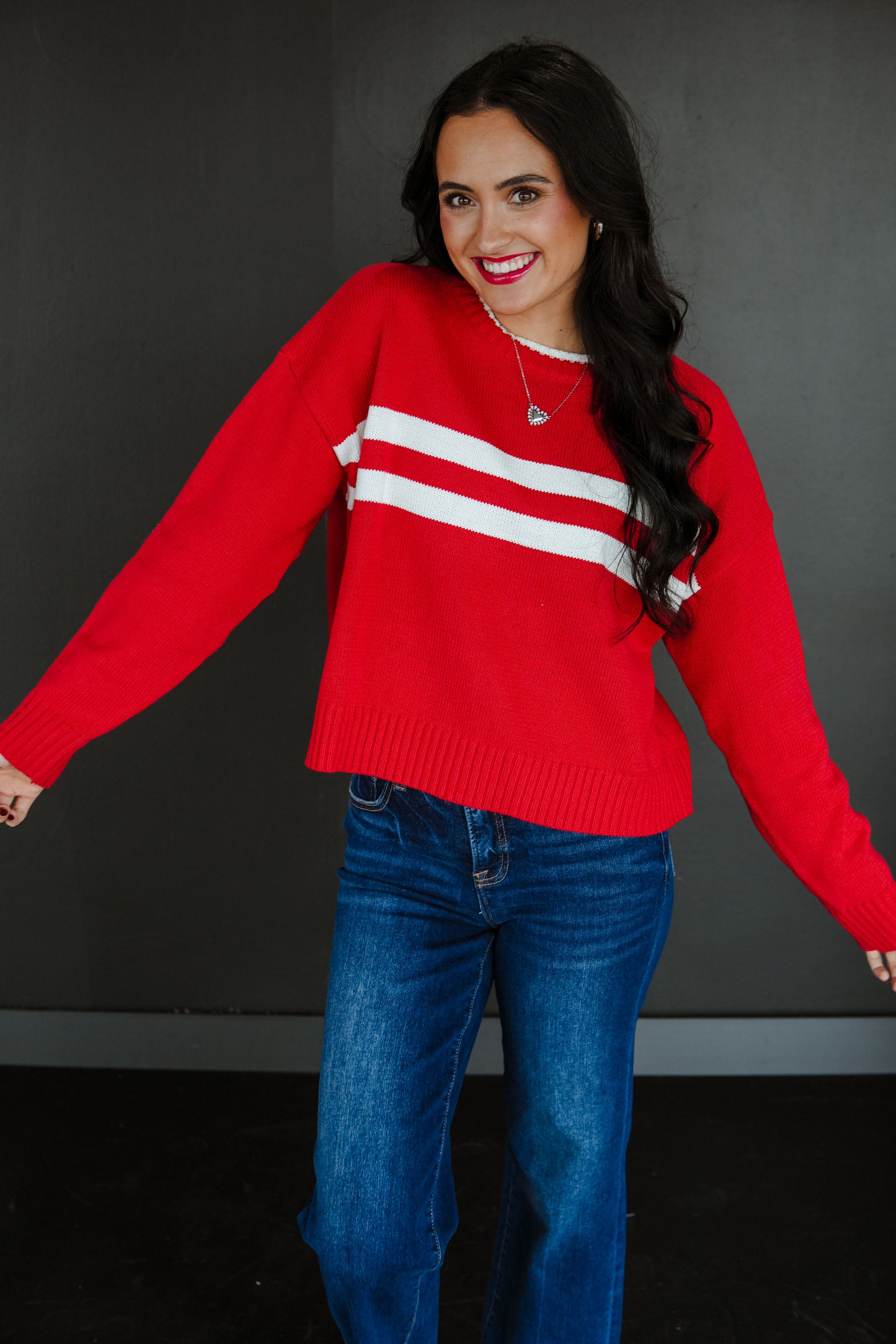 Spirit Squad Striped Sweater - Cool Red