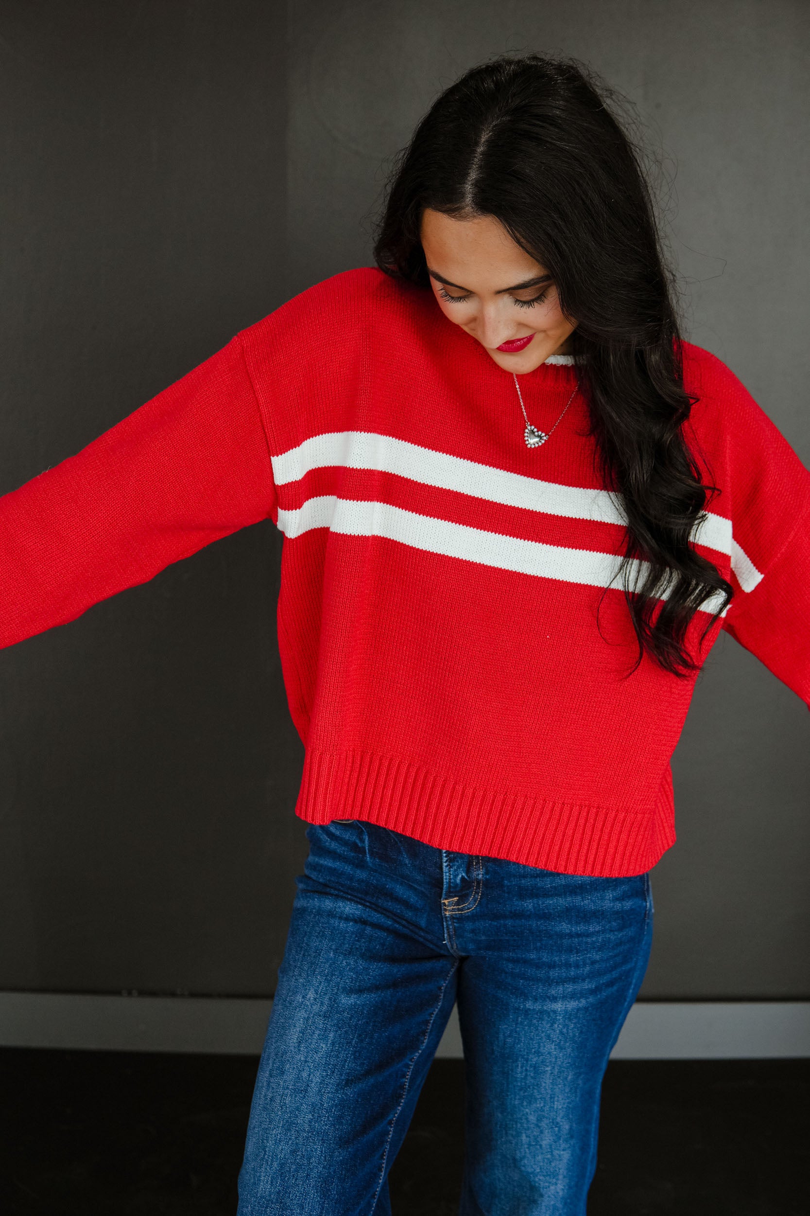Spirit Squad Striped Sweater - Cool Red
