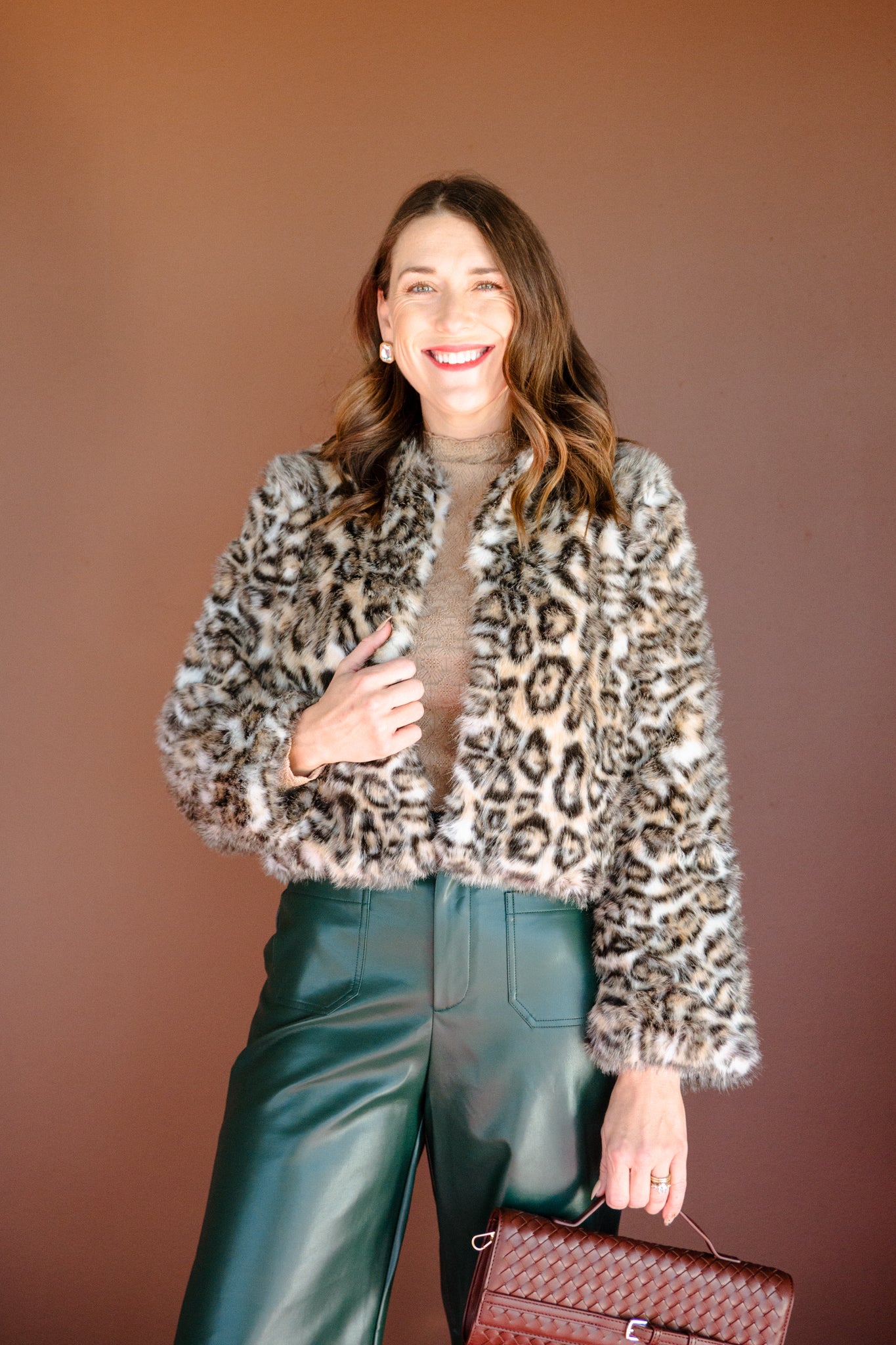 Victoria Faux Fur Leopard Jacket - Tan + Cream