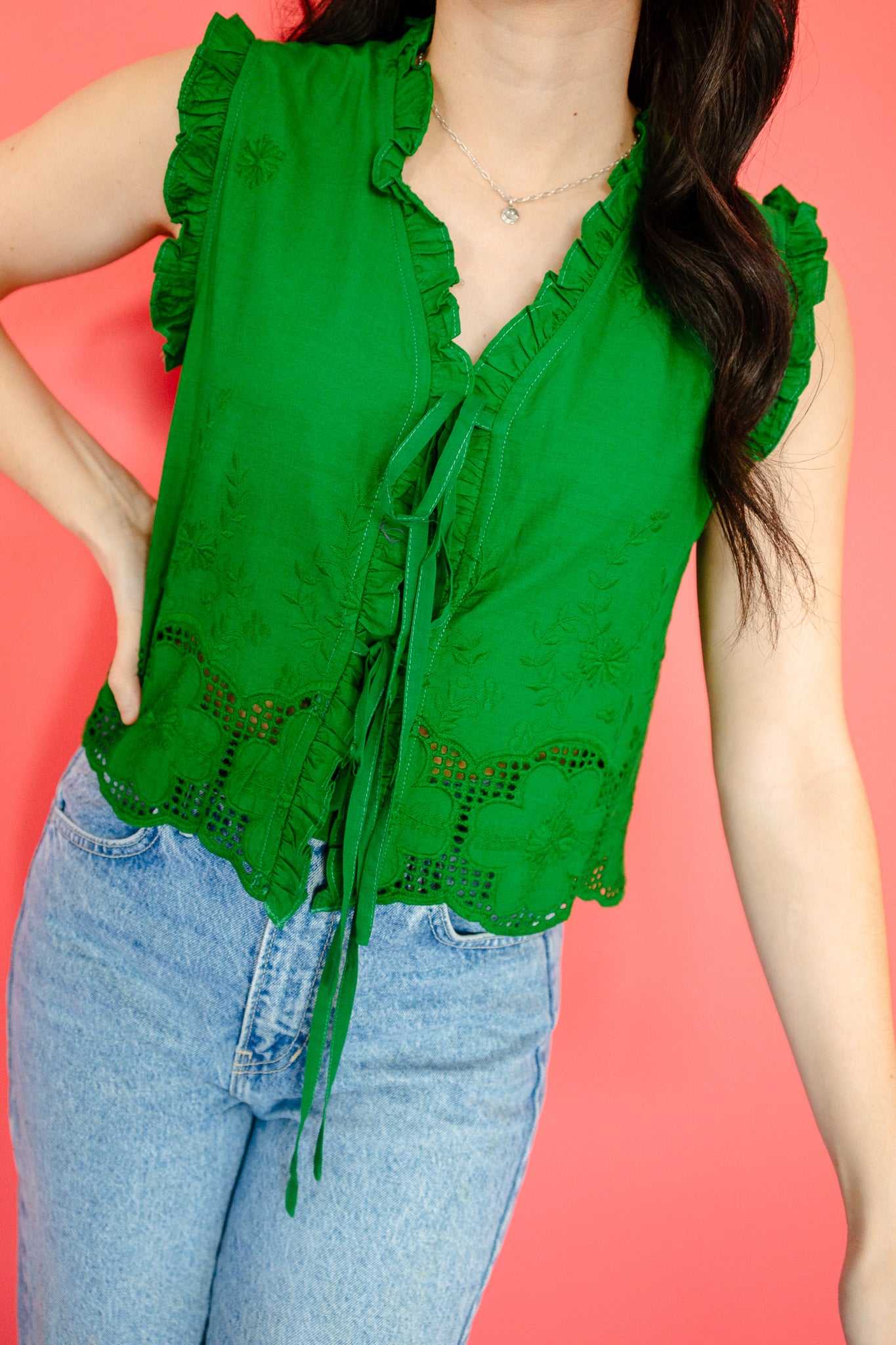 Edith Ruffle Front Tie Babydoll Top