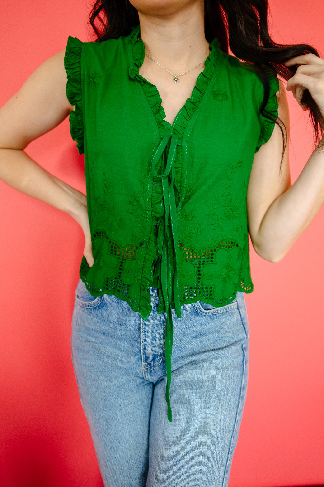 Edith Ruffle Front Tie Babydoll Top