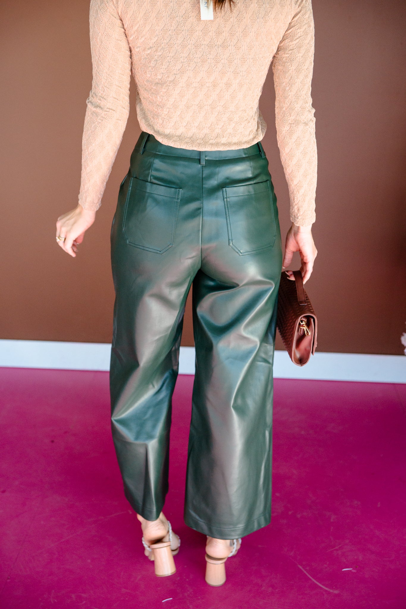 Glow Up Wide Leg Pants - Dark Pine