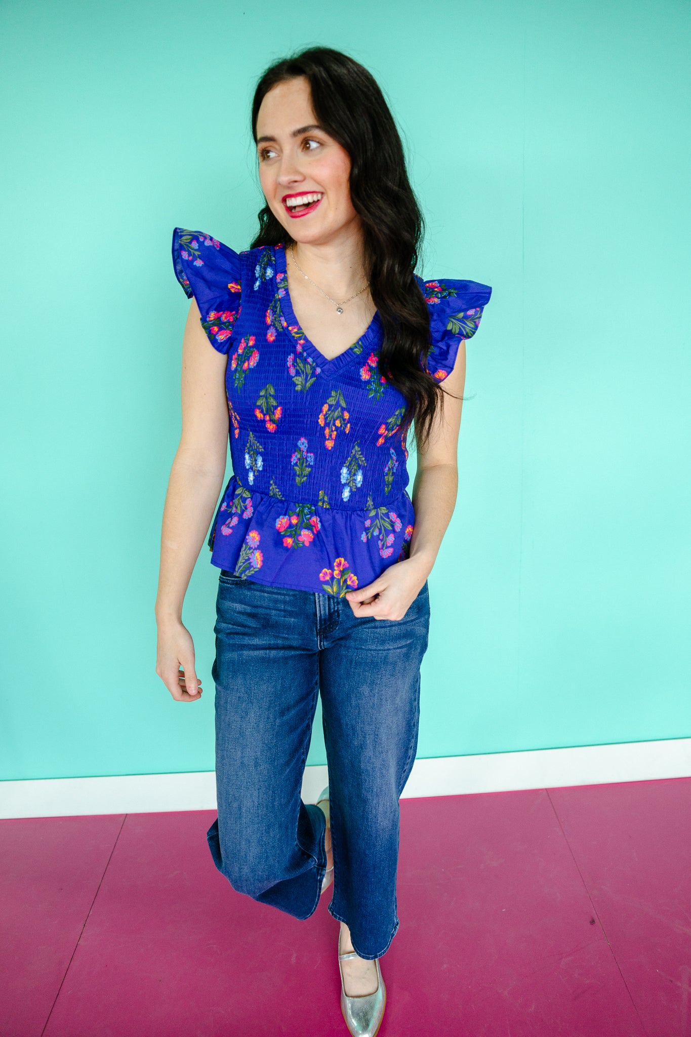 Astoria Smocked Ruffle Top - Royal Blue