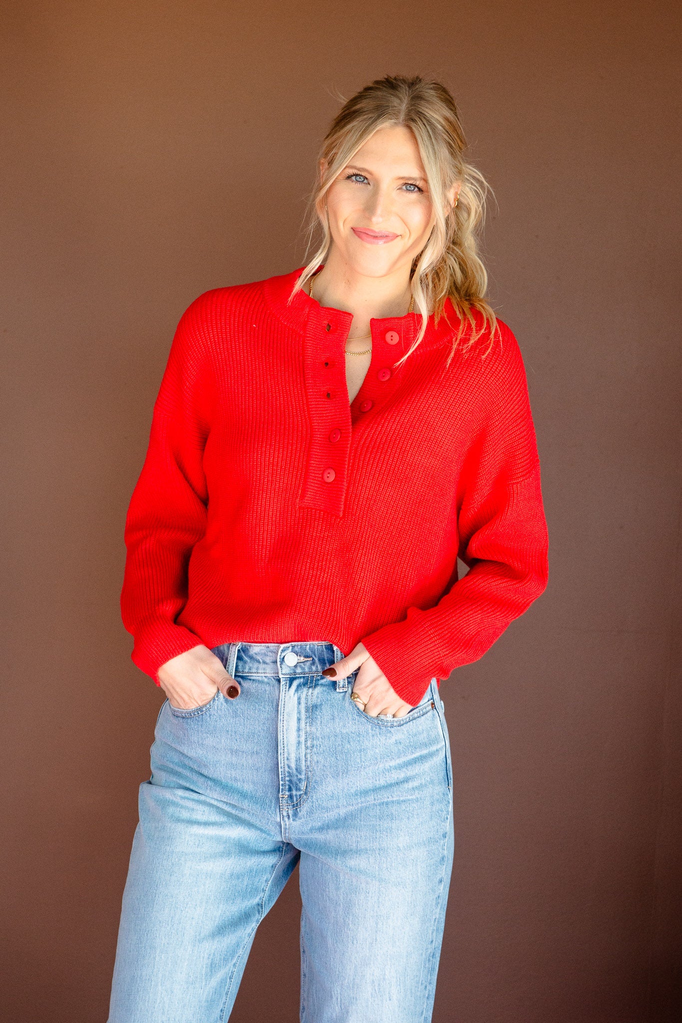 Brielle Henley Sweater - True Red