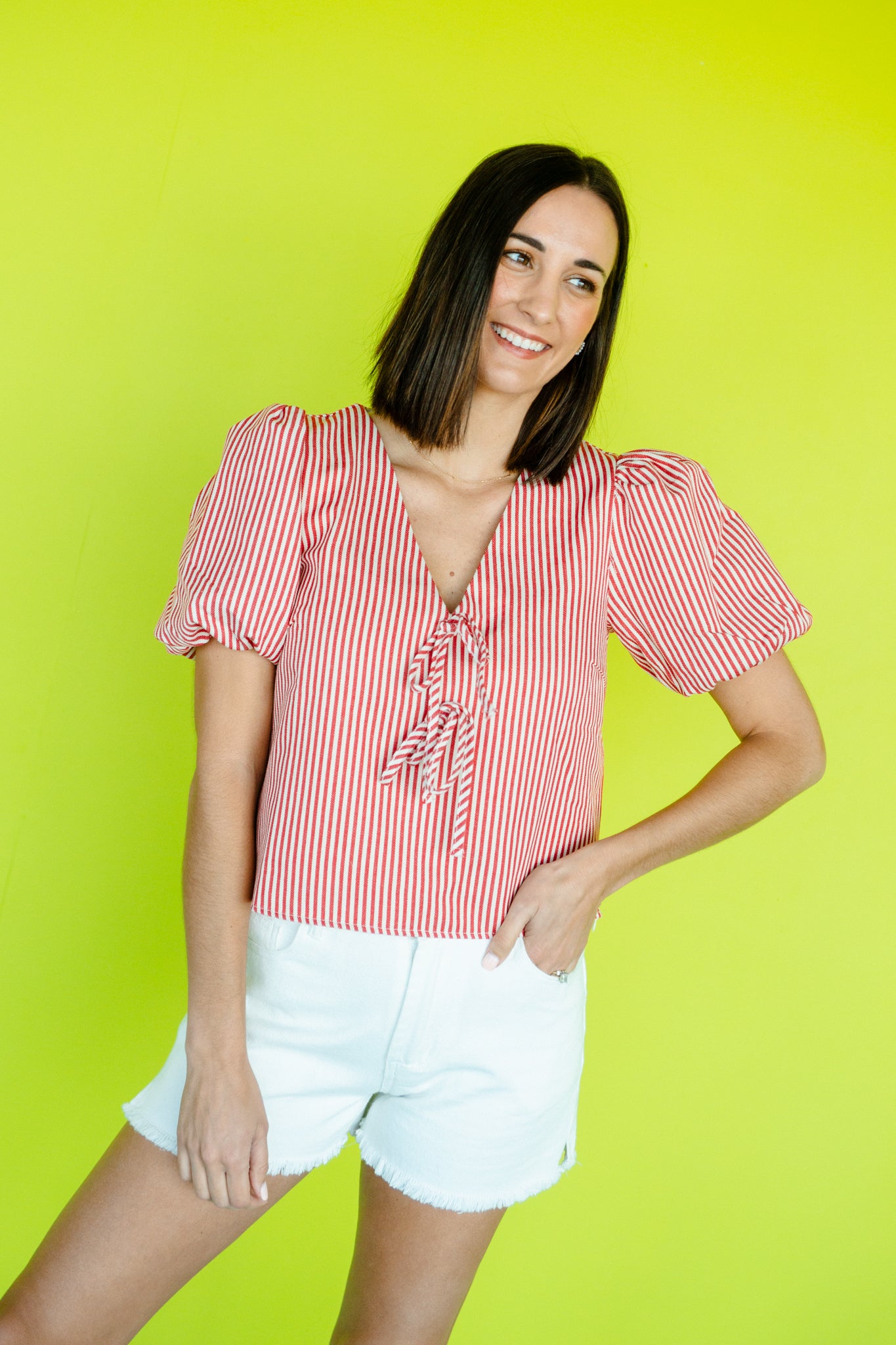 Kiera Puff Sleeve Top - Brick + Oyster