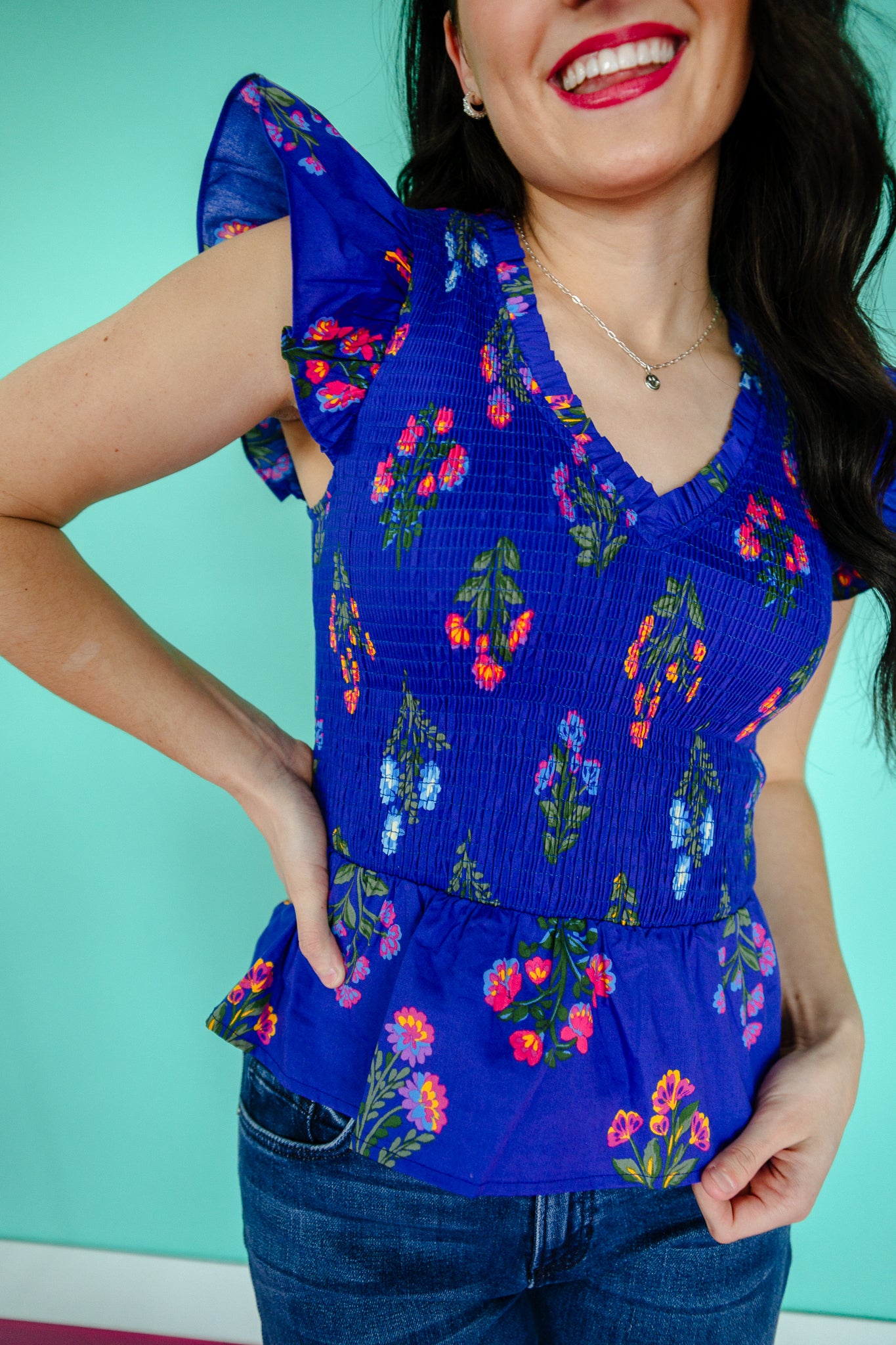 Astoria Smocked Ruffle Top - Royal Blue