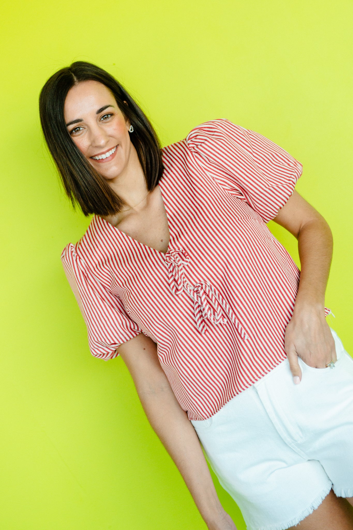 Kiera Puff Sleeve Top - Brick + Oyster