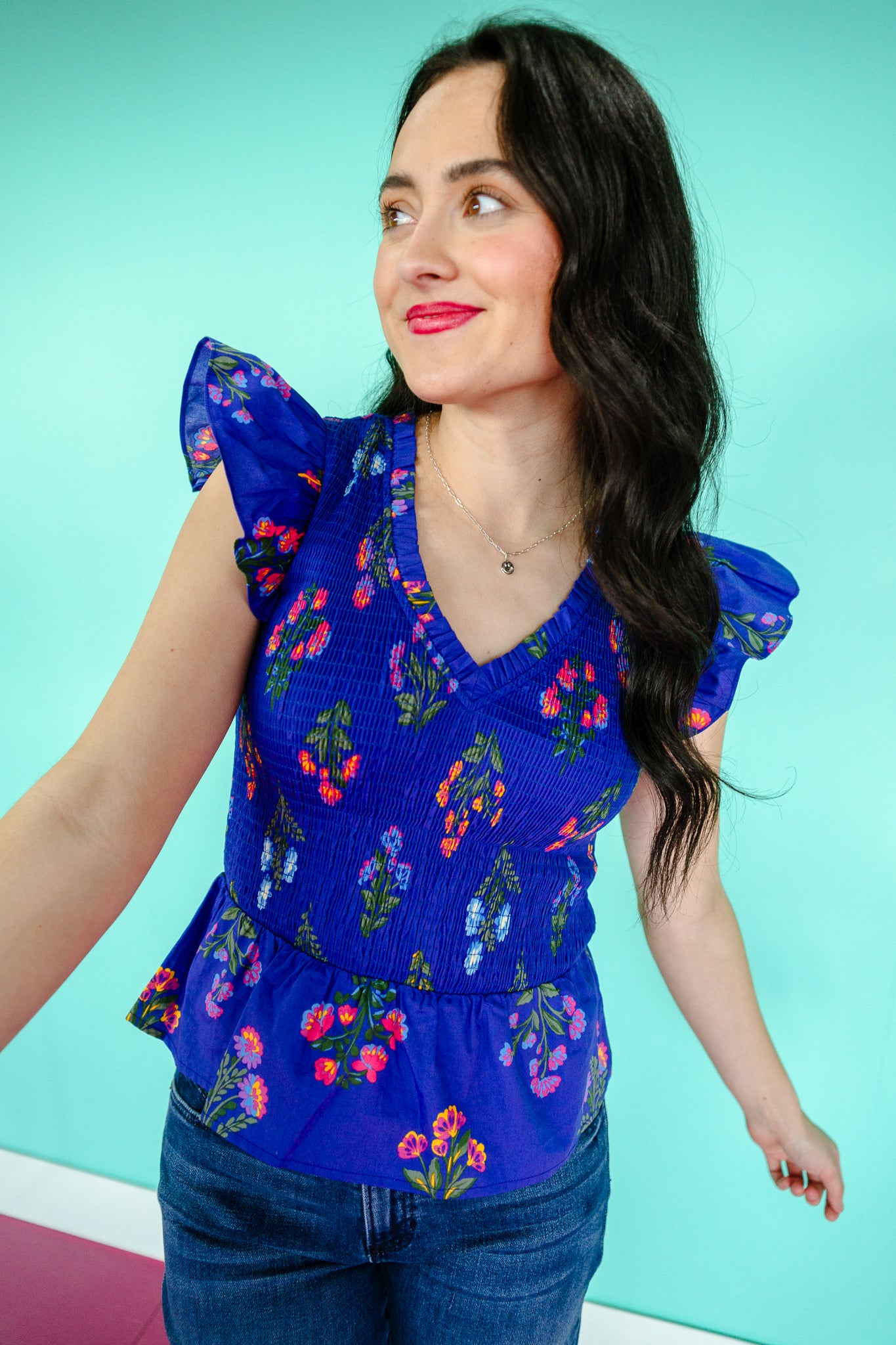 Astoria Smocked Ruffle Top - Royal Blue