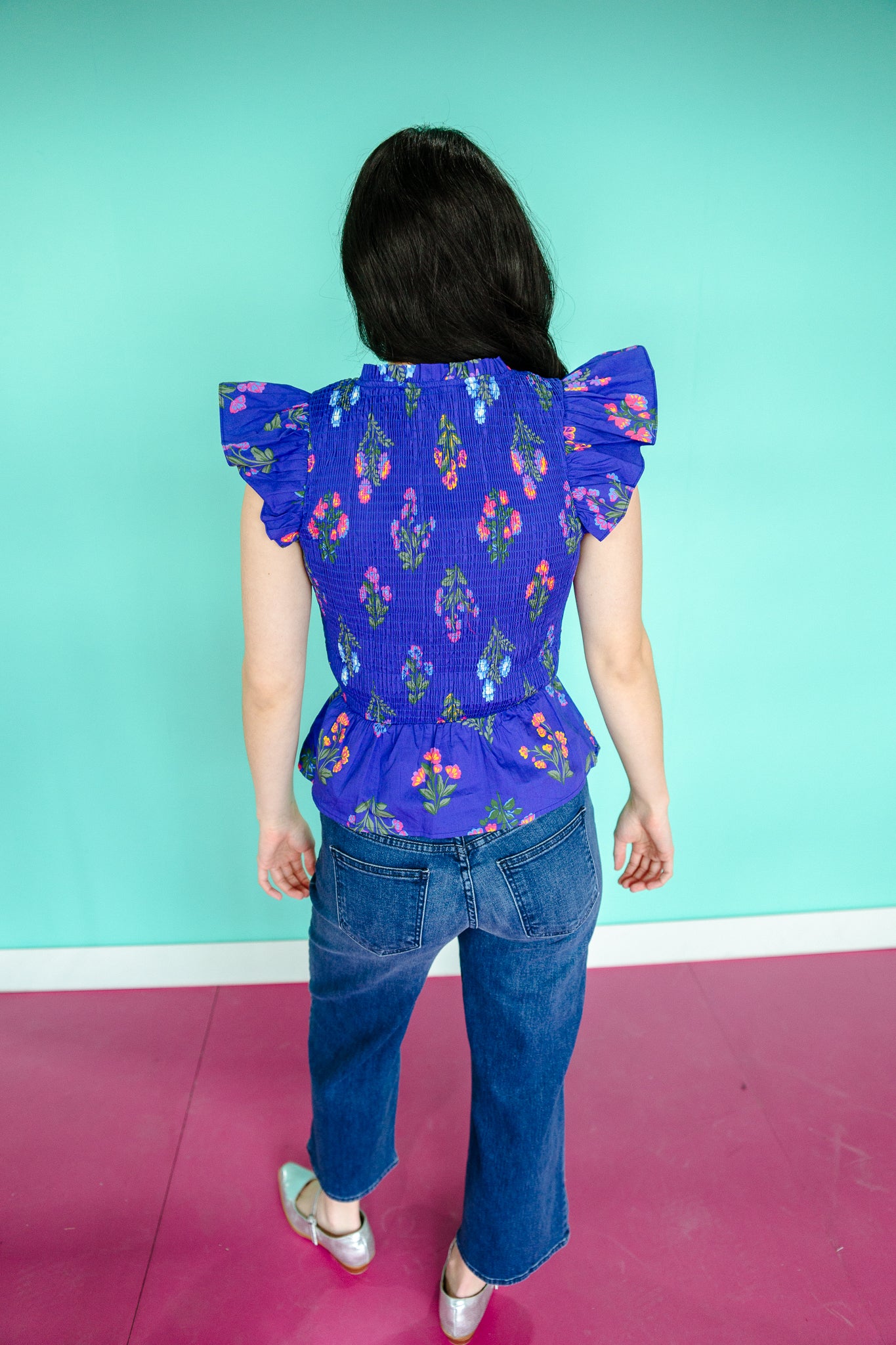 Astoria Smocked Ruffle Top - Royal Blue