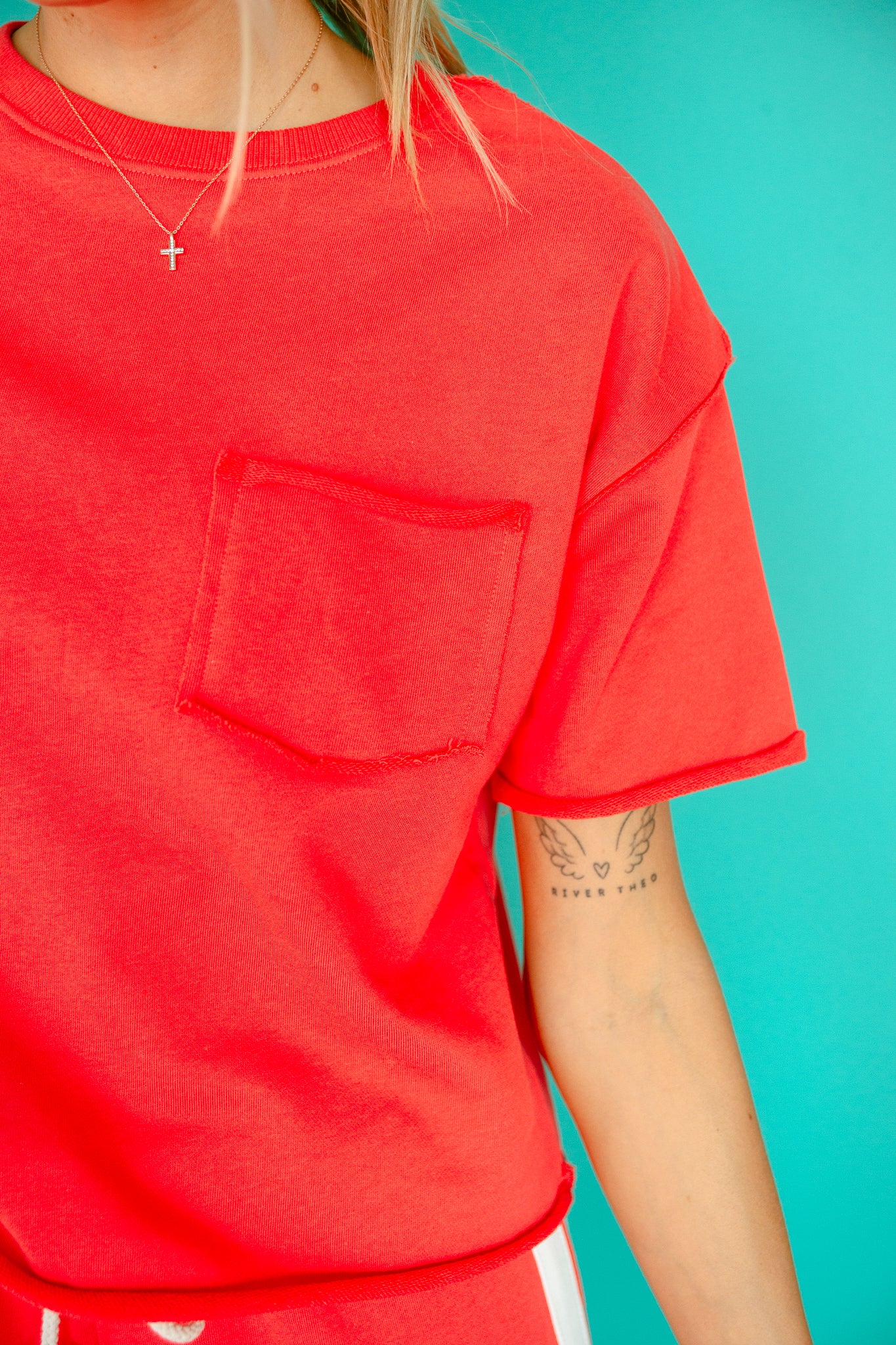 Maren Raw Edge Tee - Coral Red