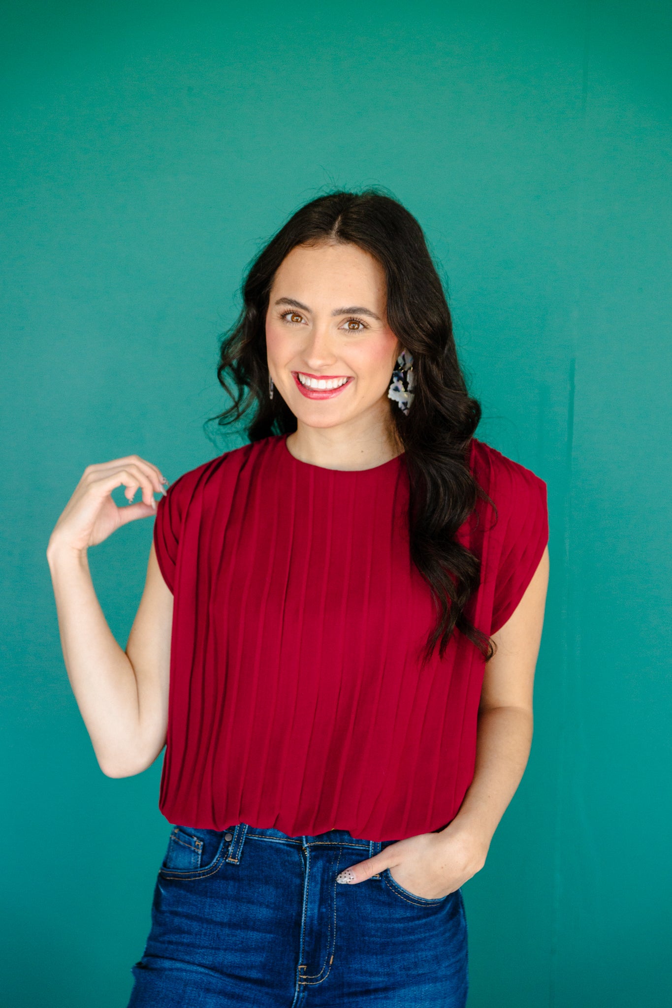 Zuri Pleated Top and Pants Set - Burgundy