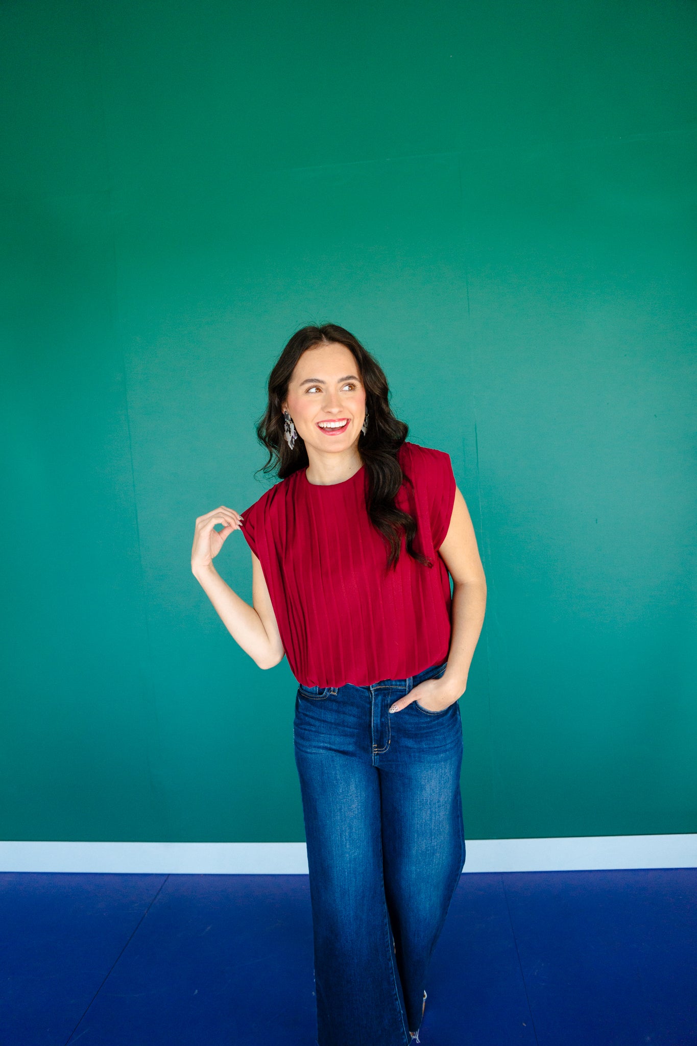 Zuri Pleated Top and Pants Set - Burgundy