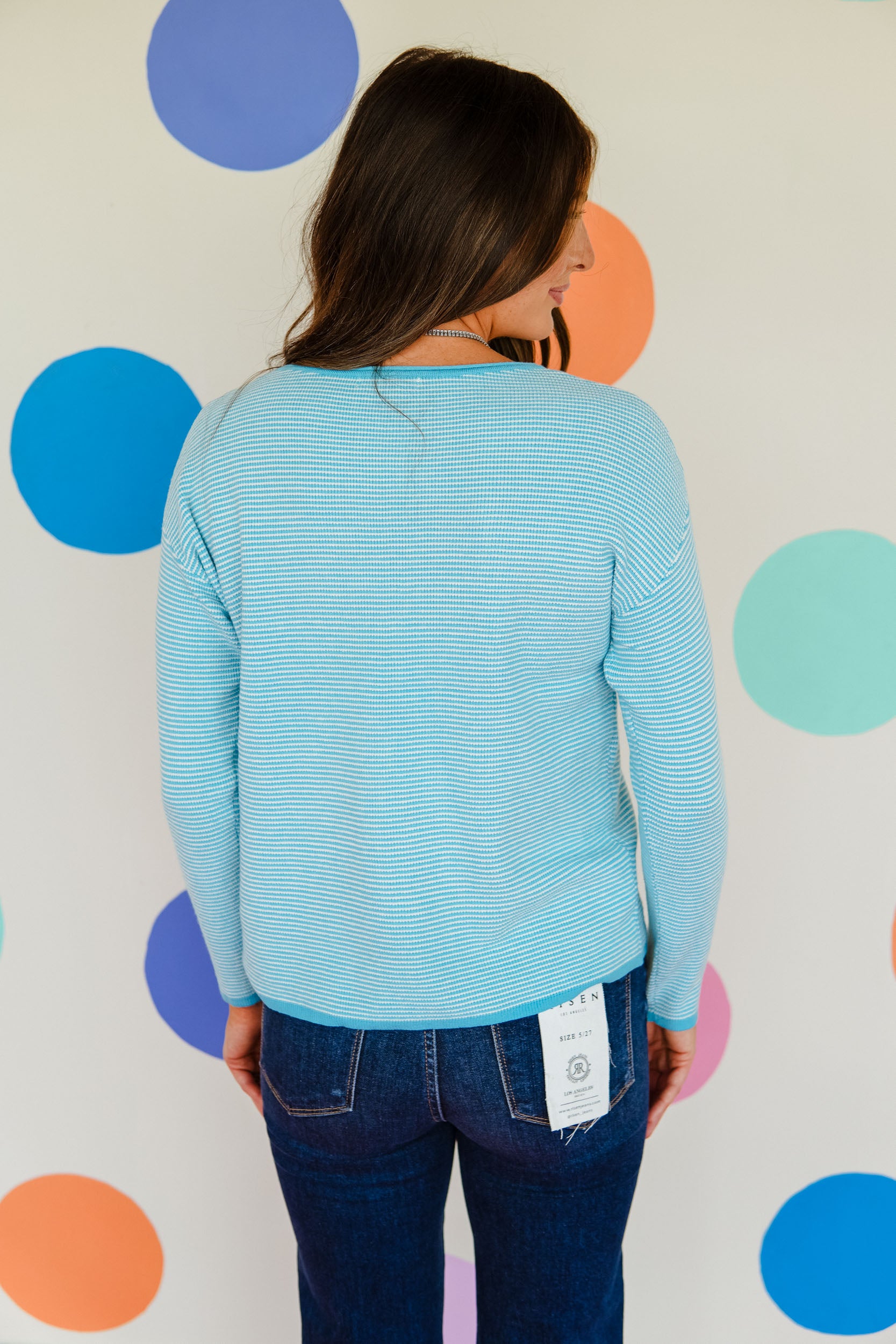 For Keeps Wide Neck Crew Sweater - Light Aqua + Soft White