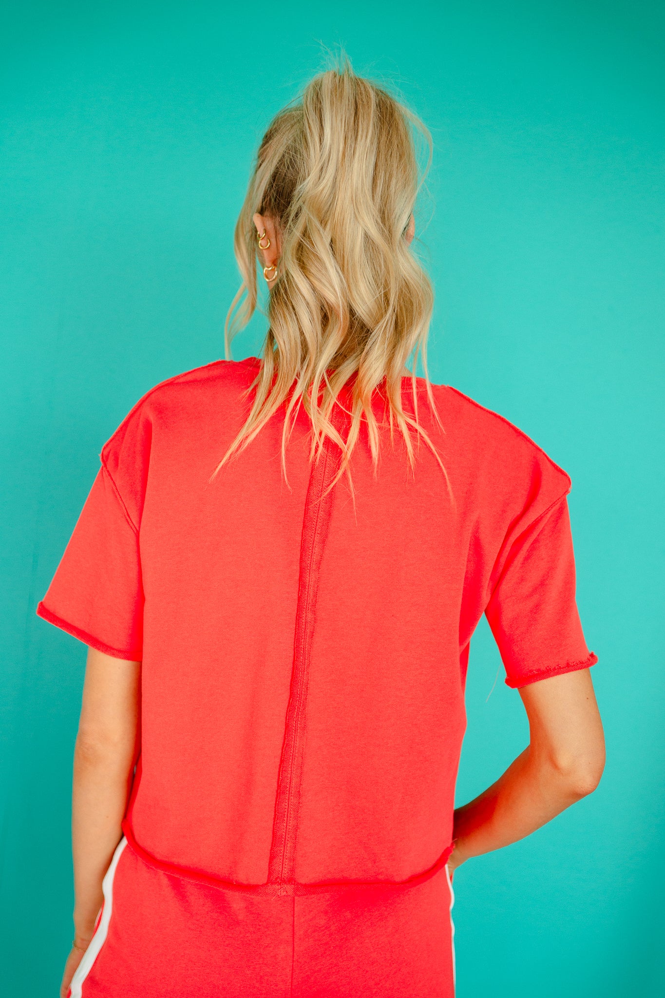 Maren Raw Edge Tee - Coral Red