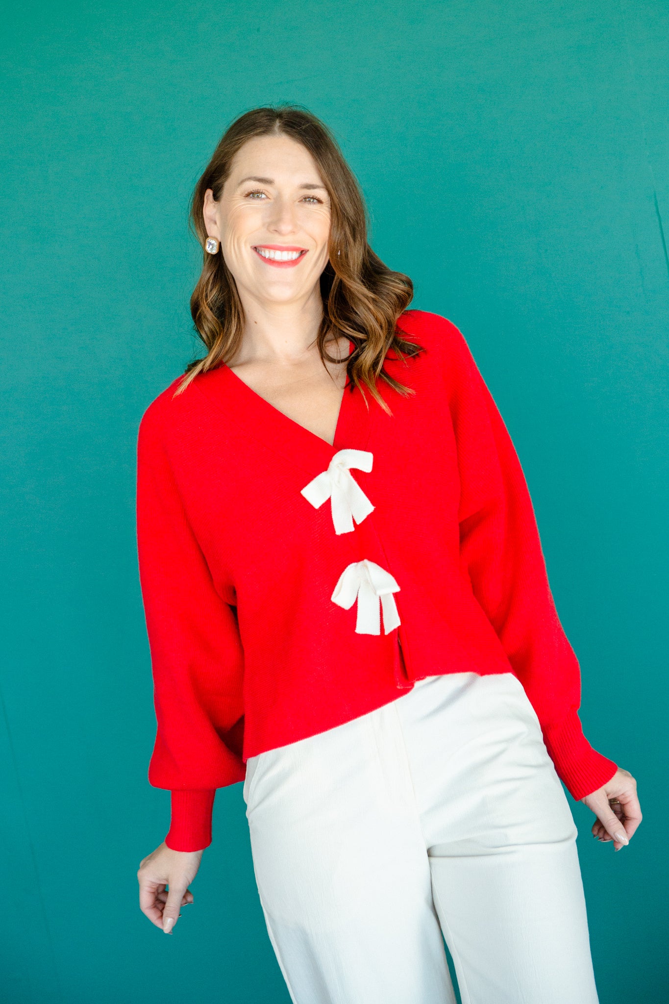 Val Bow Cardigan - True Red
