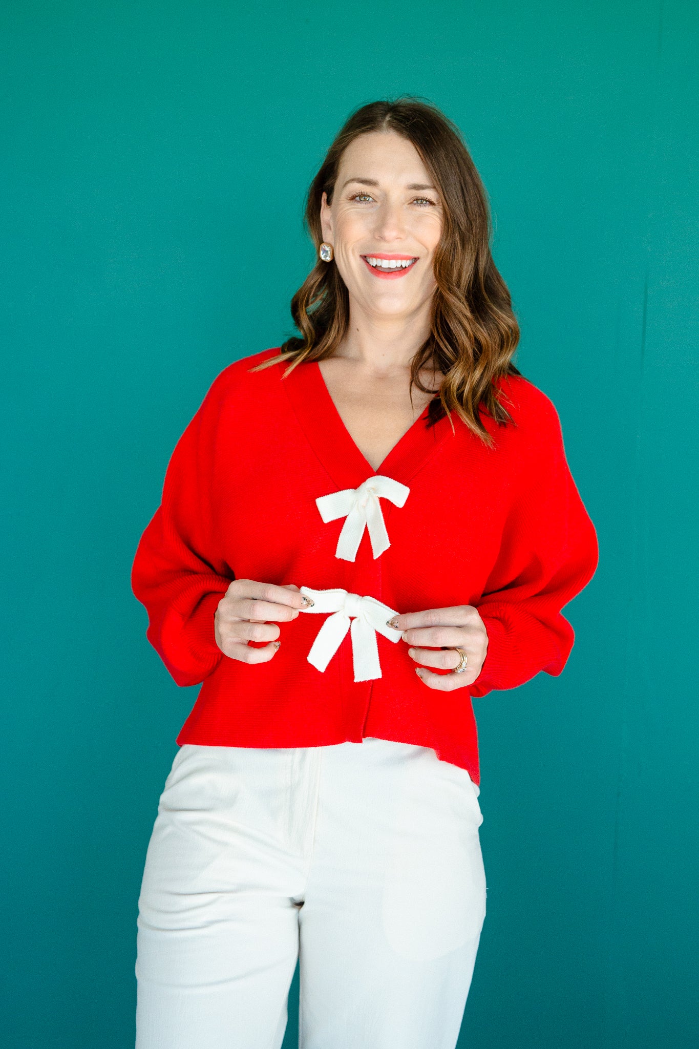 Val Bow Cardigan - True Red