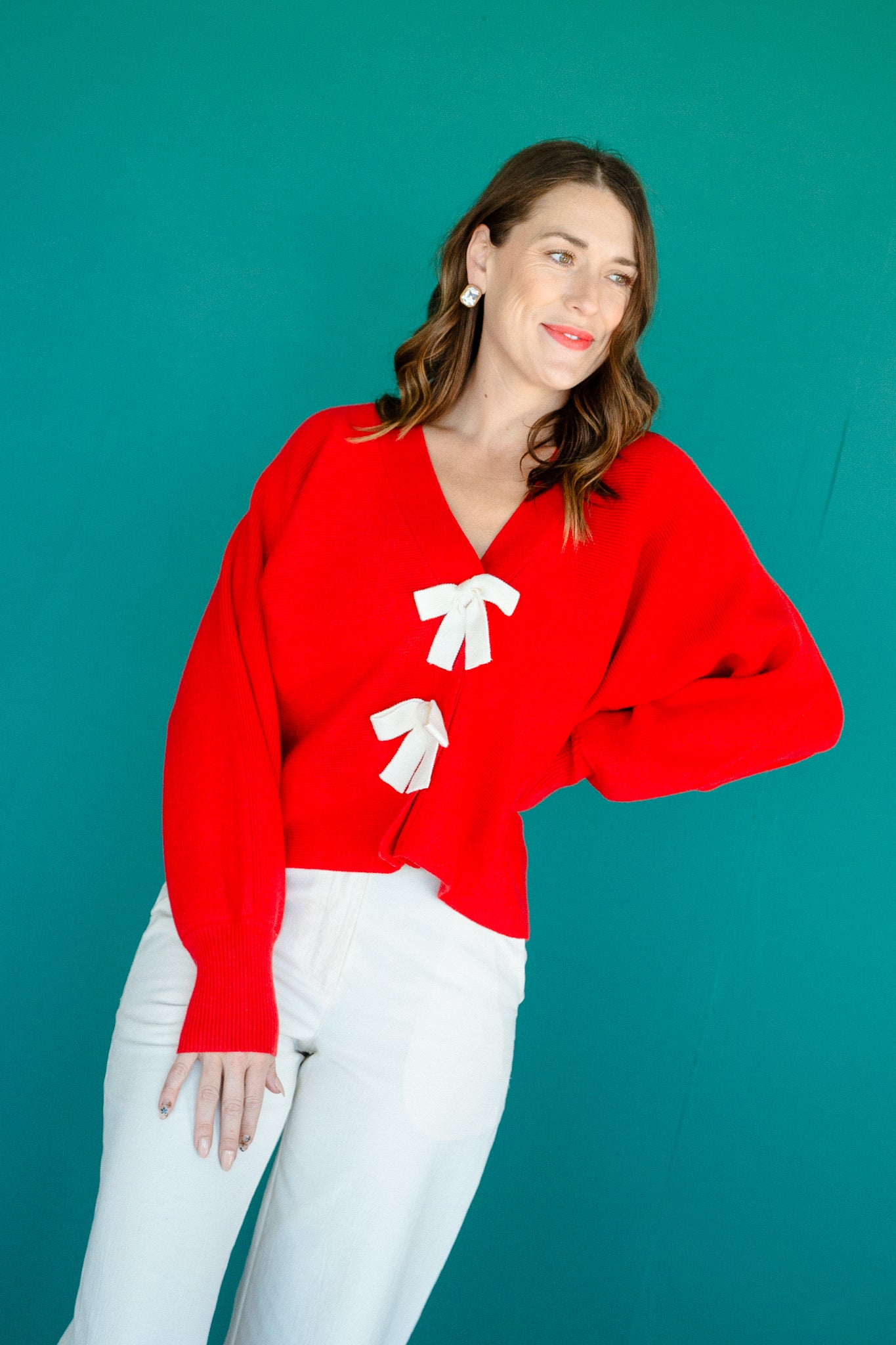 Val Bow Cardigan - True Red