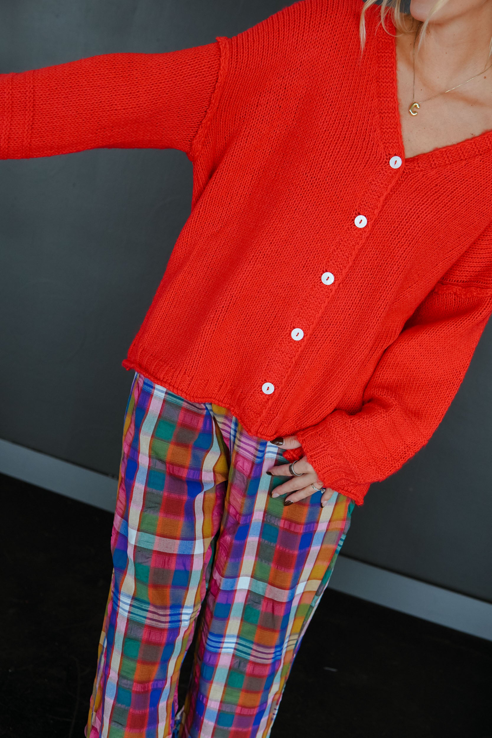 Happier Button Cardigan - Warm Red