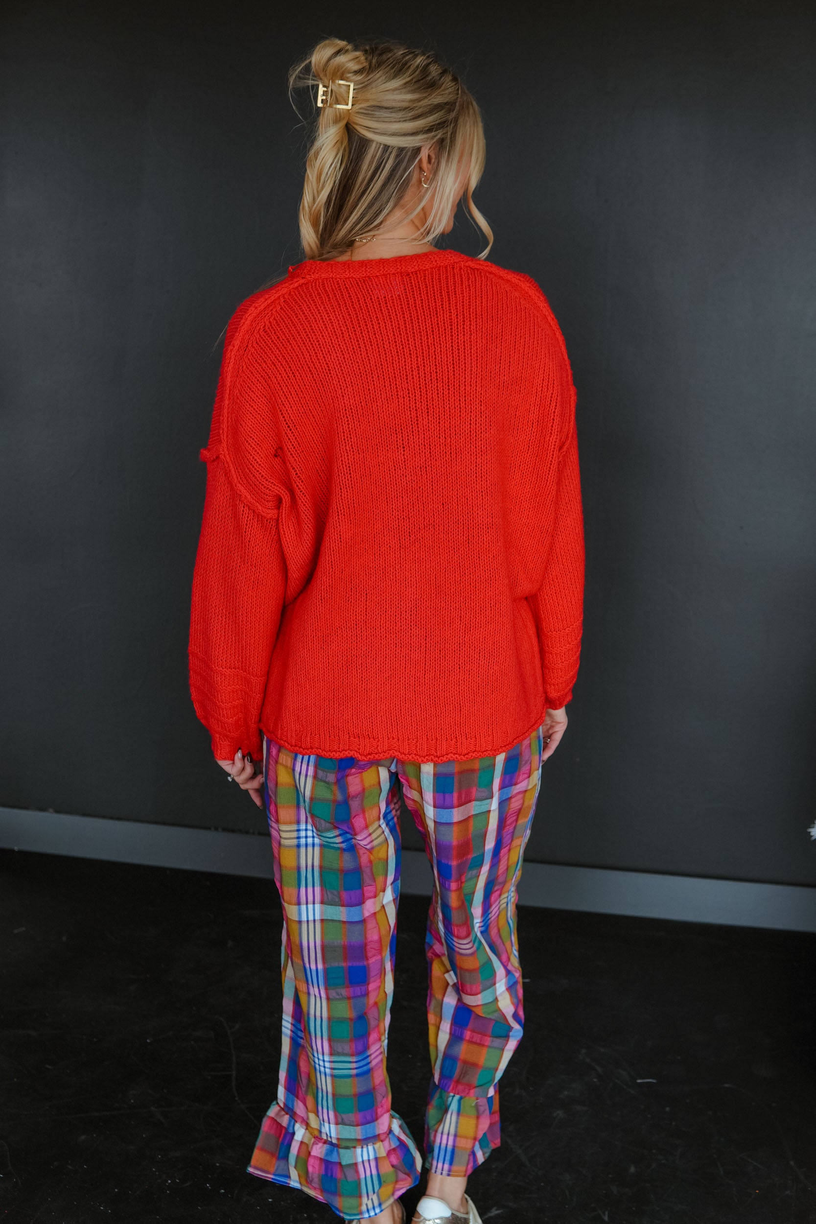 Happier Button Cardigan - Warm Red