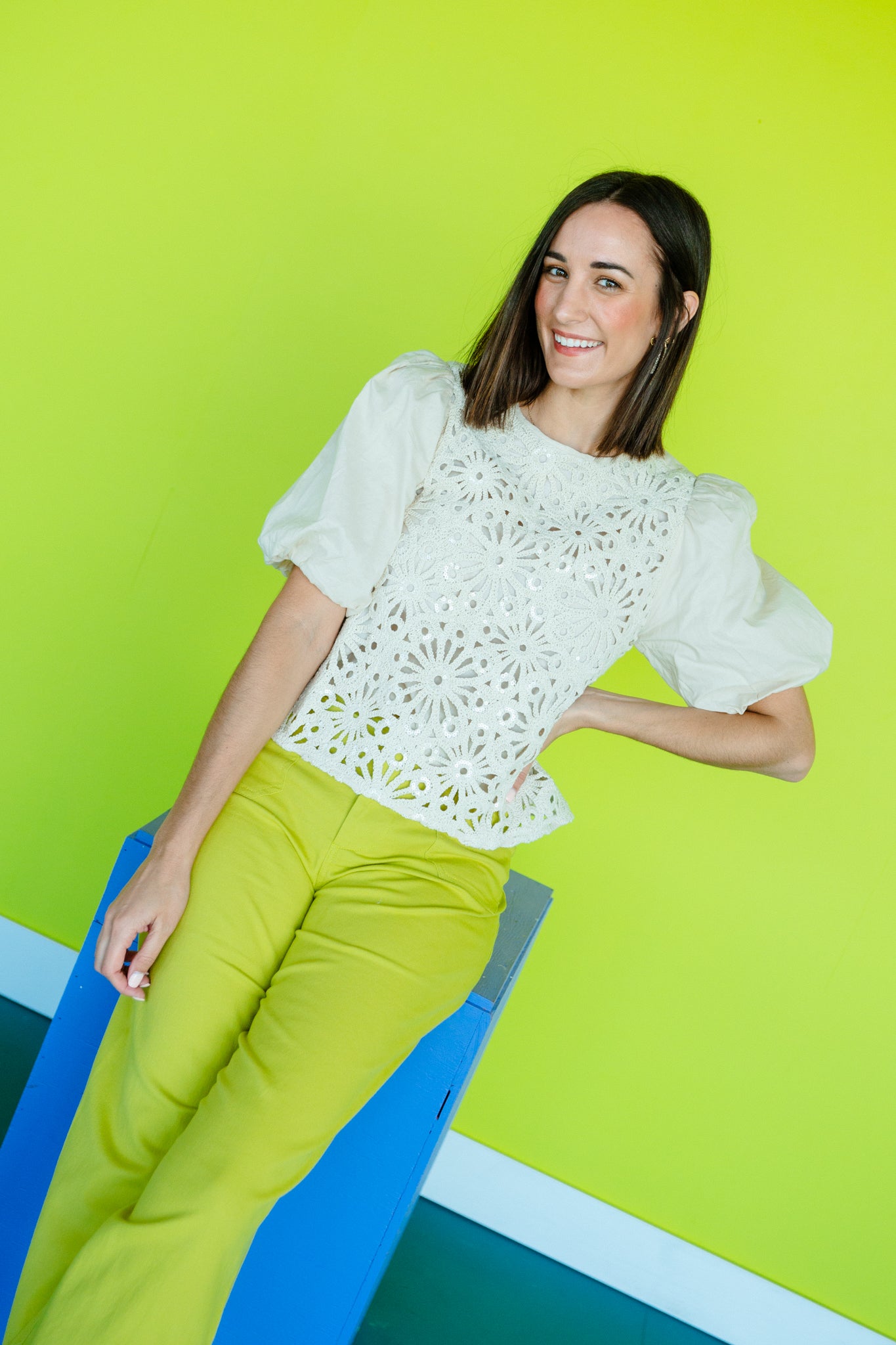 Jenny Sequin Crochet Blouse - Light Beige