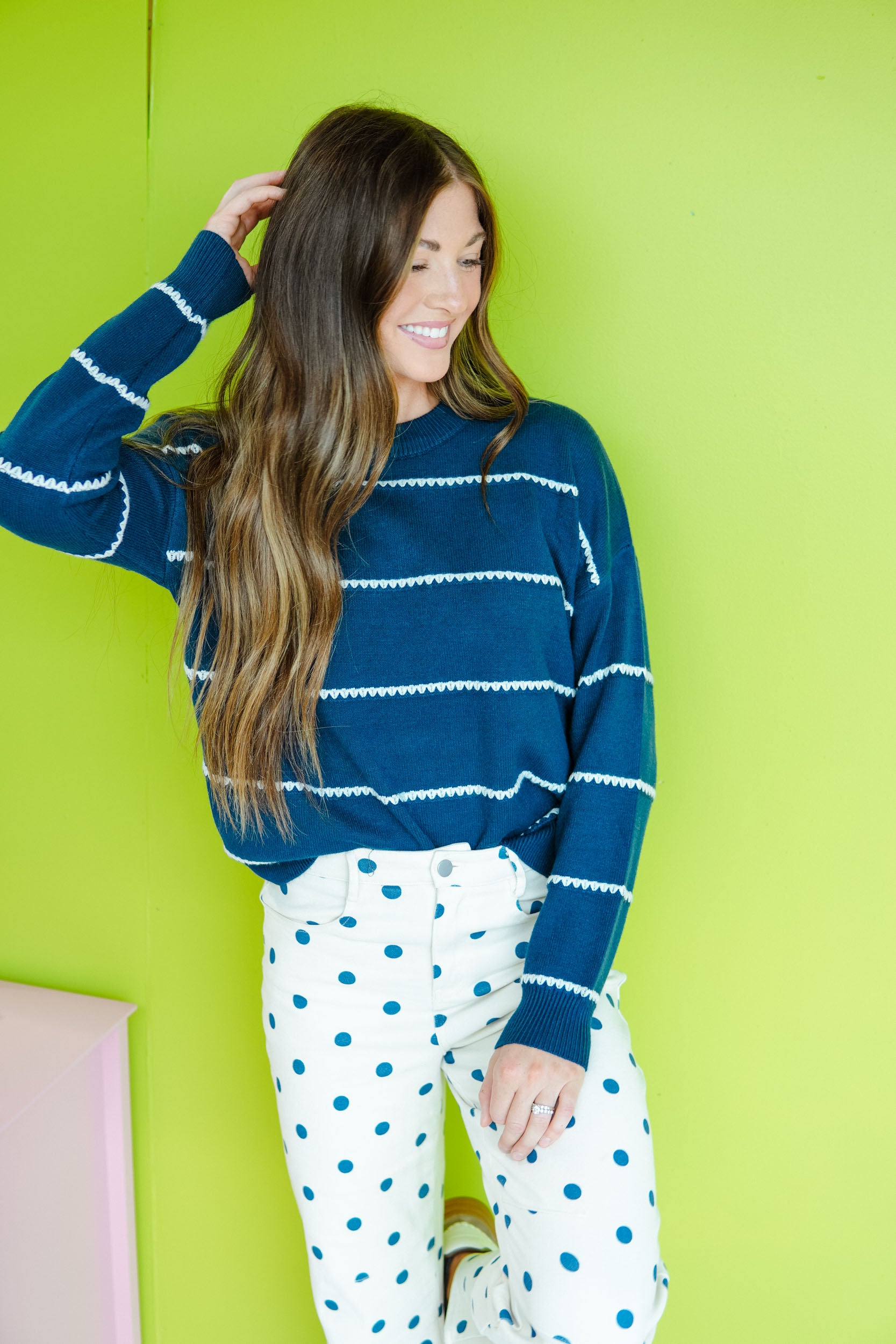 Lucky Find Striped Sweater - Marine Navy