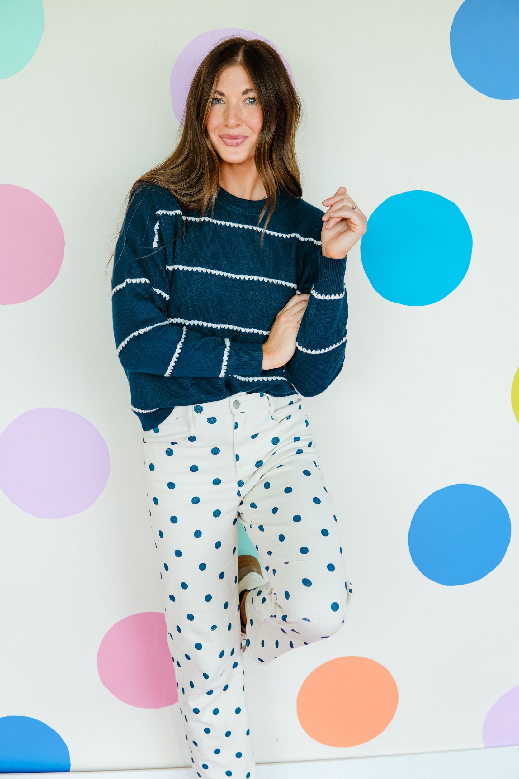 Lucky Find Striped Sweater - Marine Navy