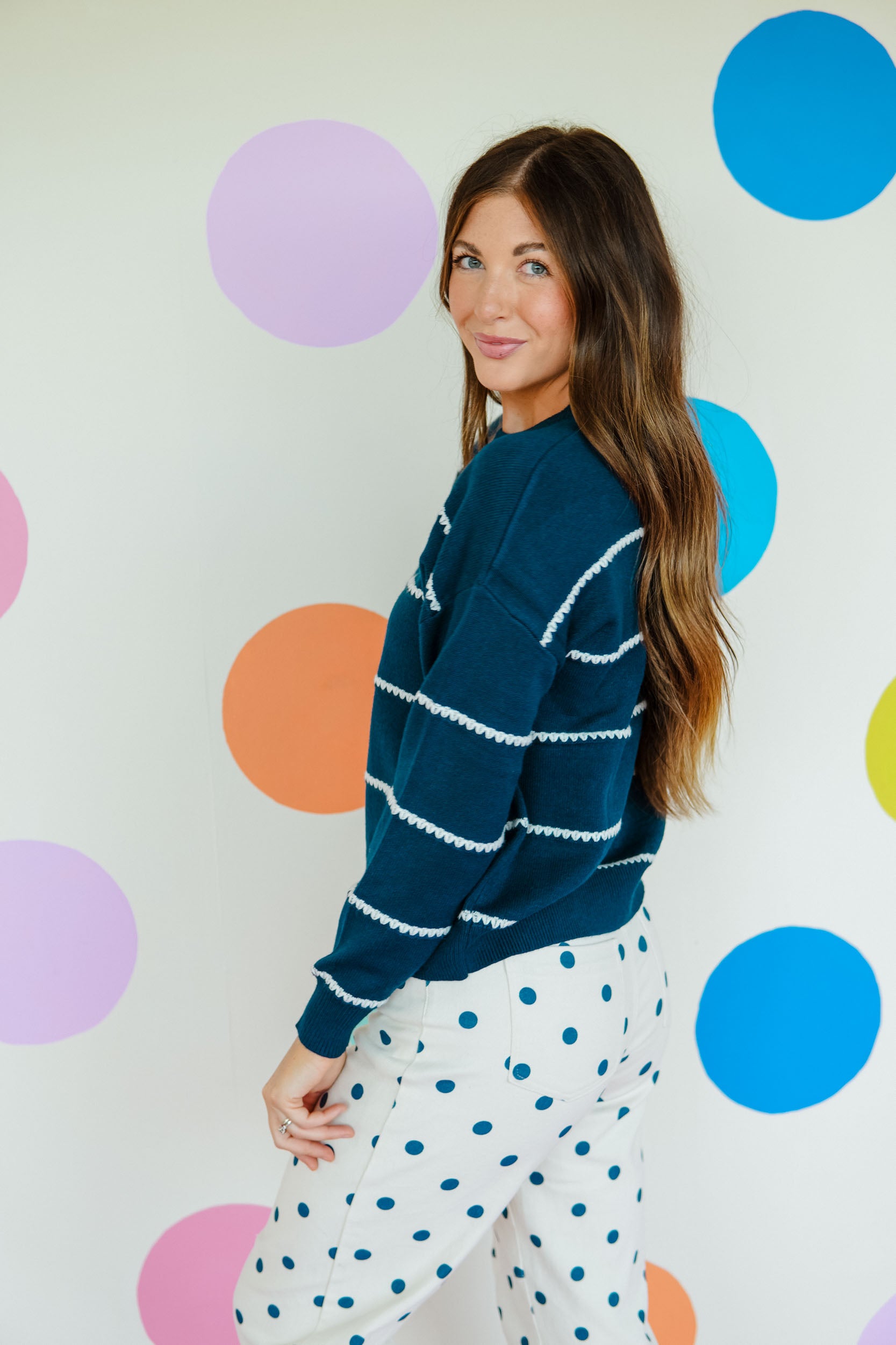 Lucky Find Striped Sweater - Marine Navy