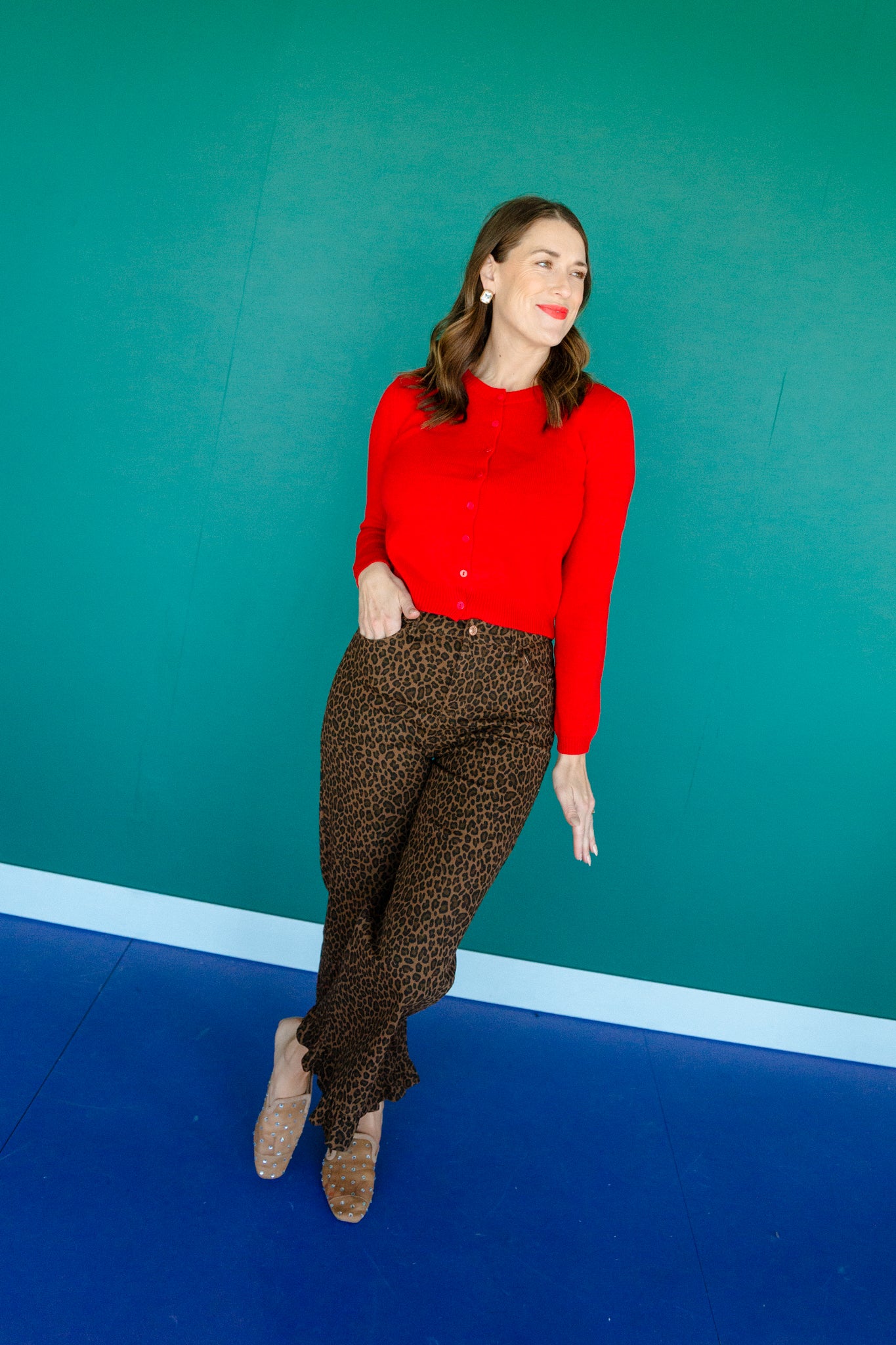 Sylvia Leopard Print Pants - Dark Brown