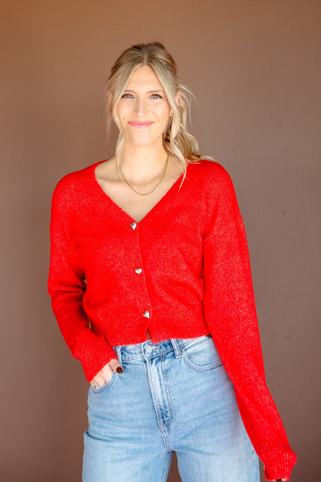 Laura Button Up Cardigan - Geranium