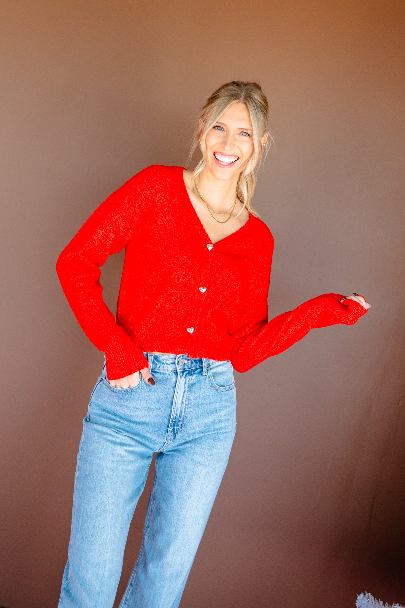 Laura Button Up Cardigan - Geranium