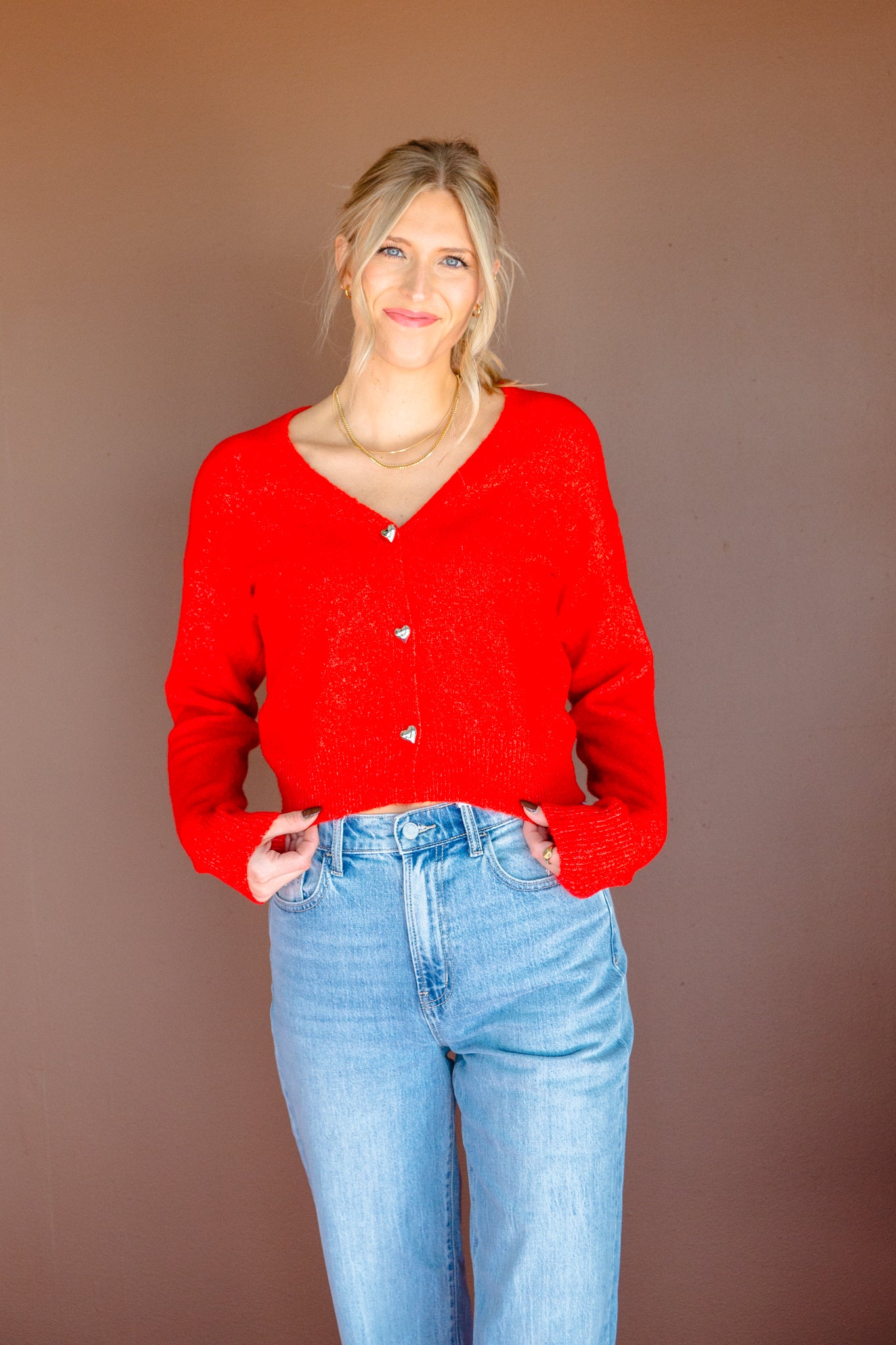 Laura Button Up Cardigan - Geranium