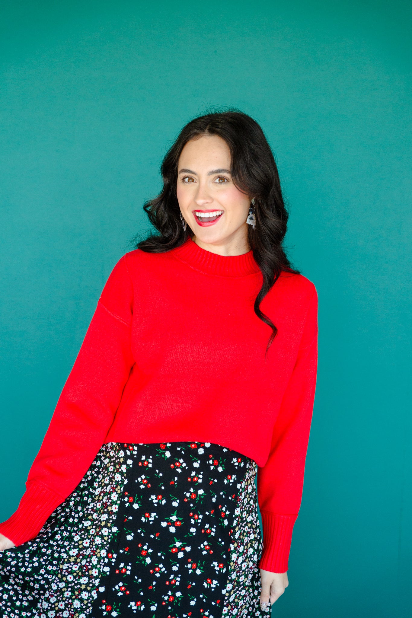 Amara Mock Neck Sweater - True Red