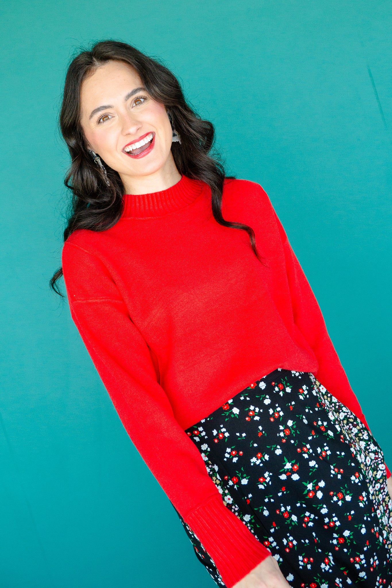 Amara Mock Neck Sweater - True Red