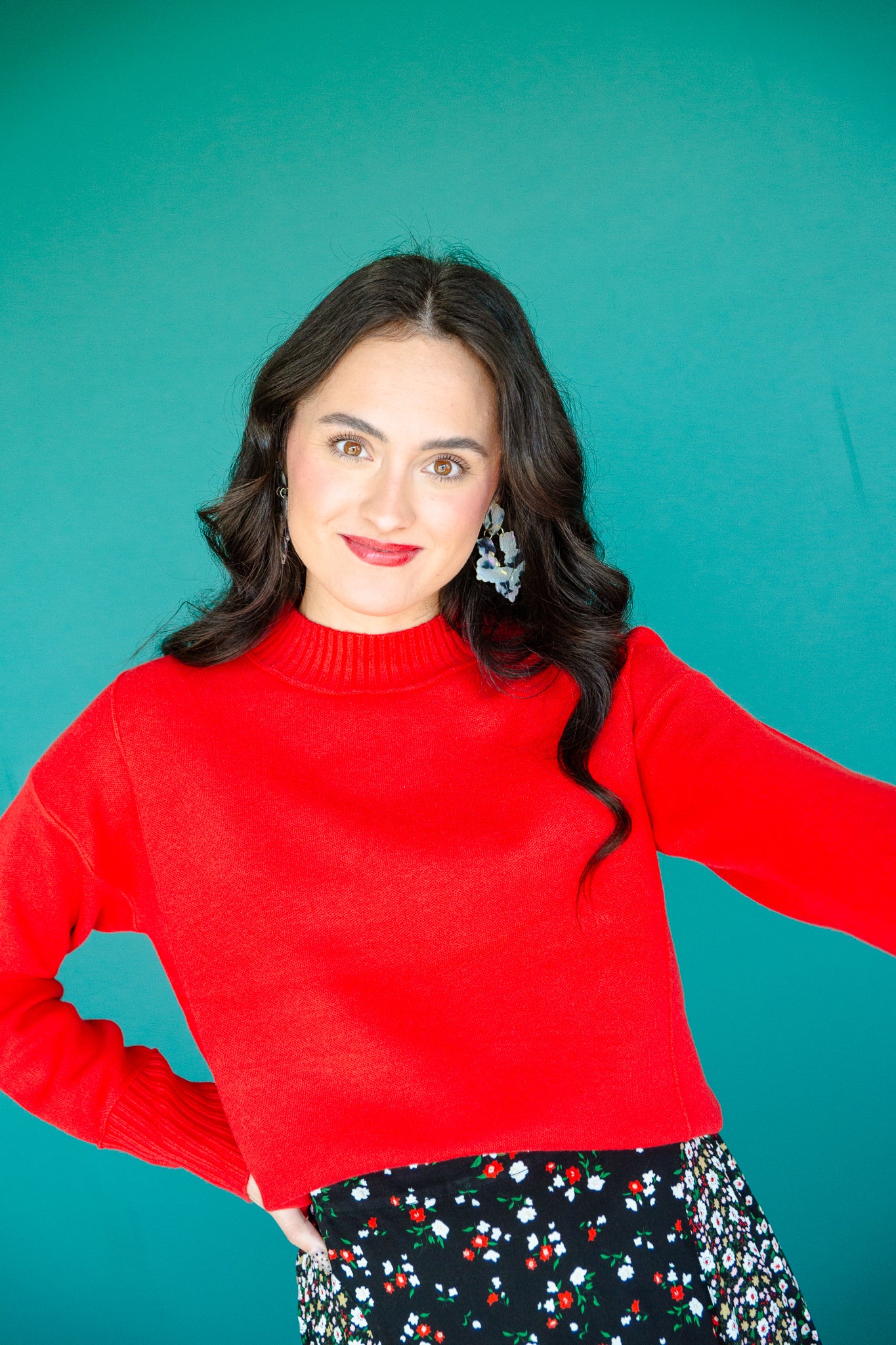 Amara Mock Neck Sweater - True Red