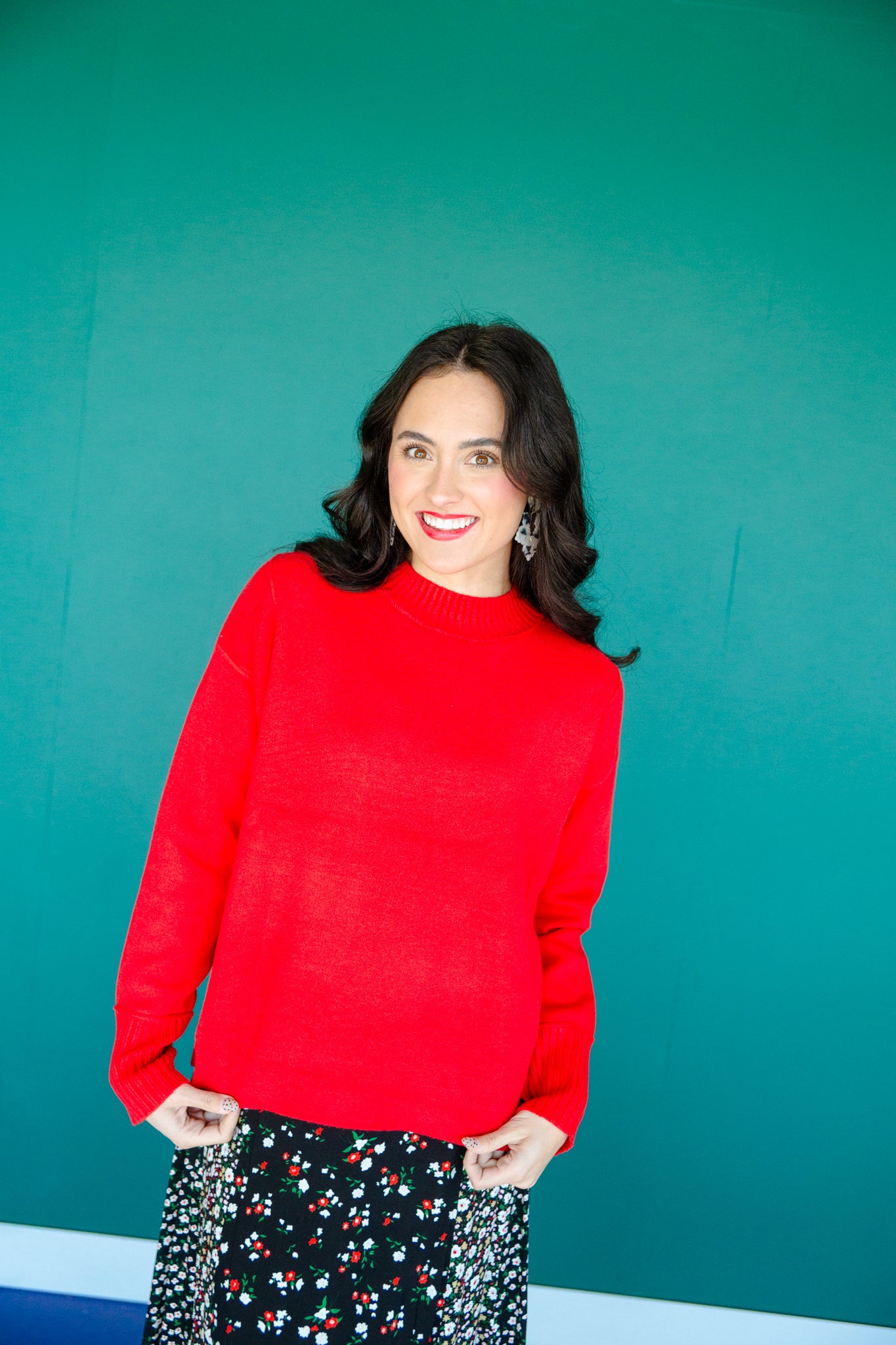 Amara Mock Neck Sweater - True Red