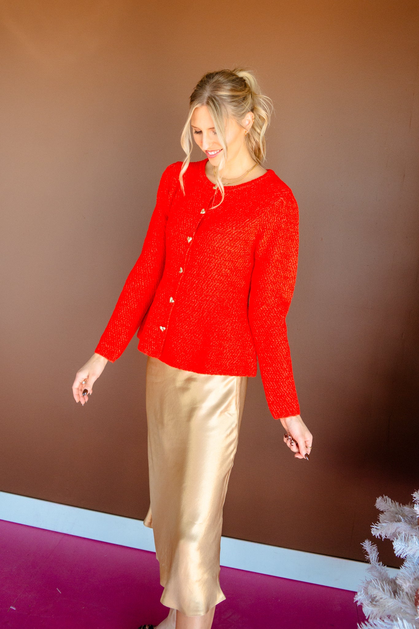 Diana Peplum Textured Cardigan - Geranium