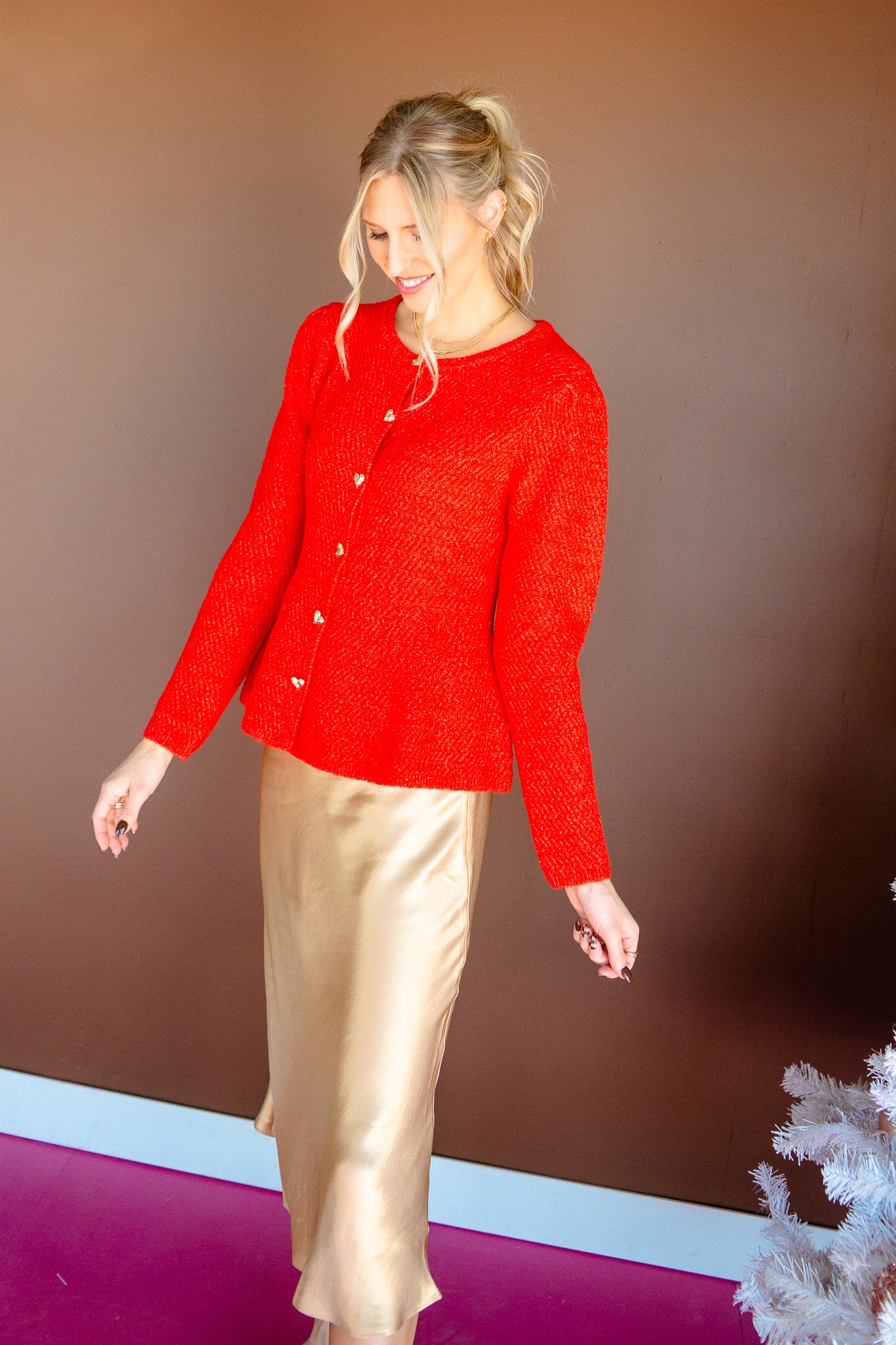 Diana Peplum Textured Cardigan - Geranium