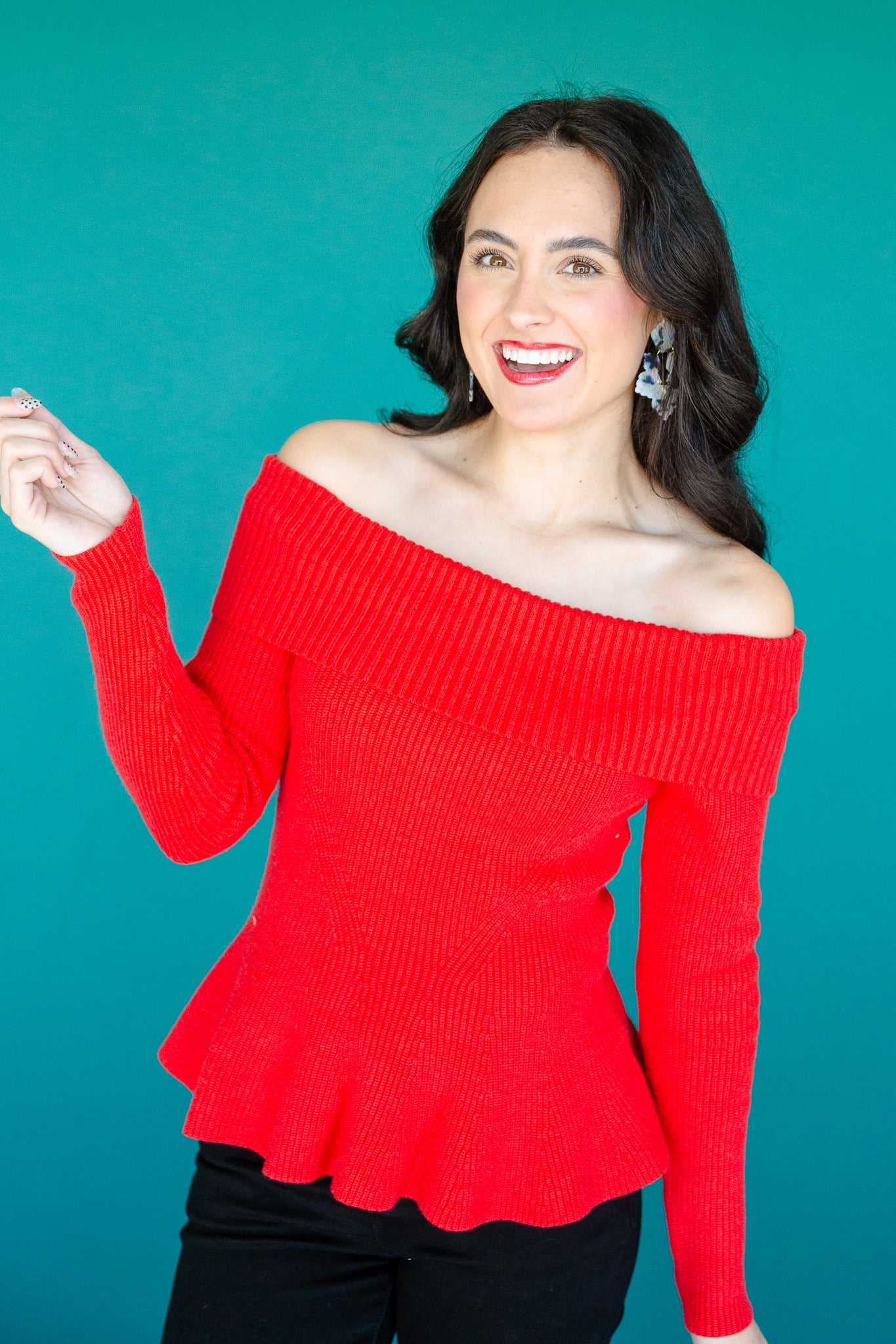 Nikki Off-Shoulder Peplum Sweater - True Red