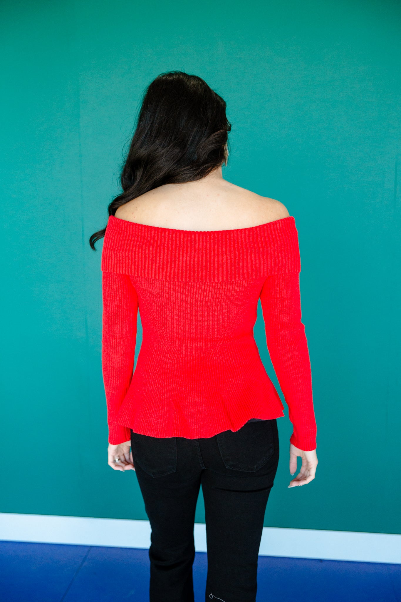 Nikki Off-Shoulder Peplum Sweater - True Red