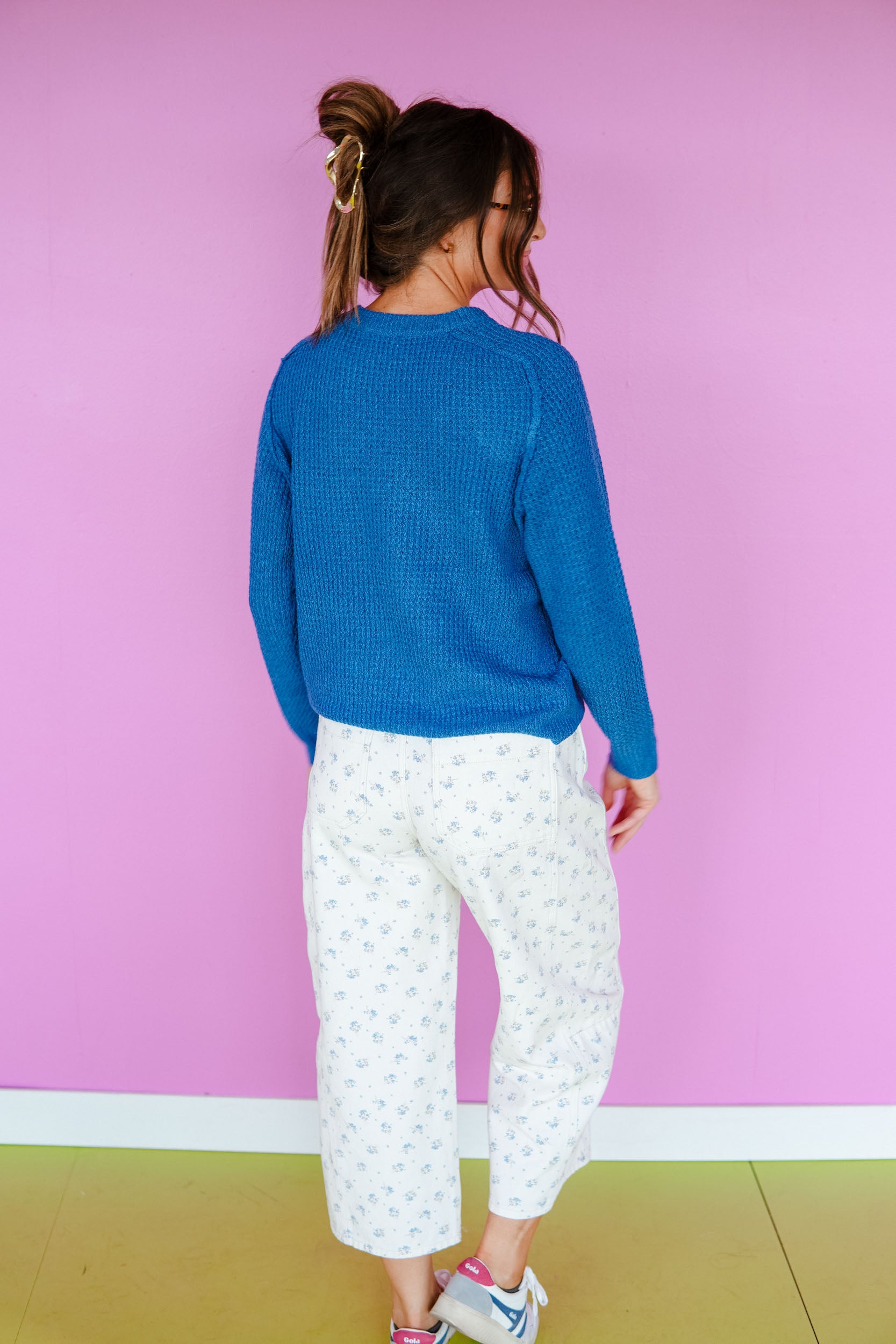 Margot Waffle Raglan Sweater - Summer Blue